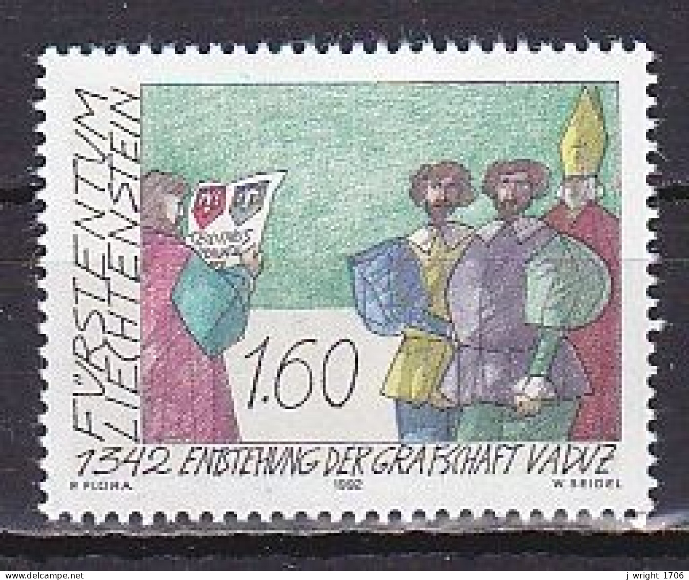 Liechtenstein, 1992, Vaduz County 650th Anniv, 1.60Fr, MNH  - Unused Stamps