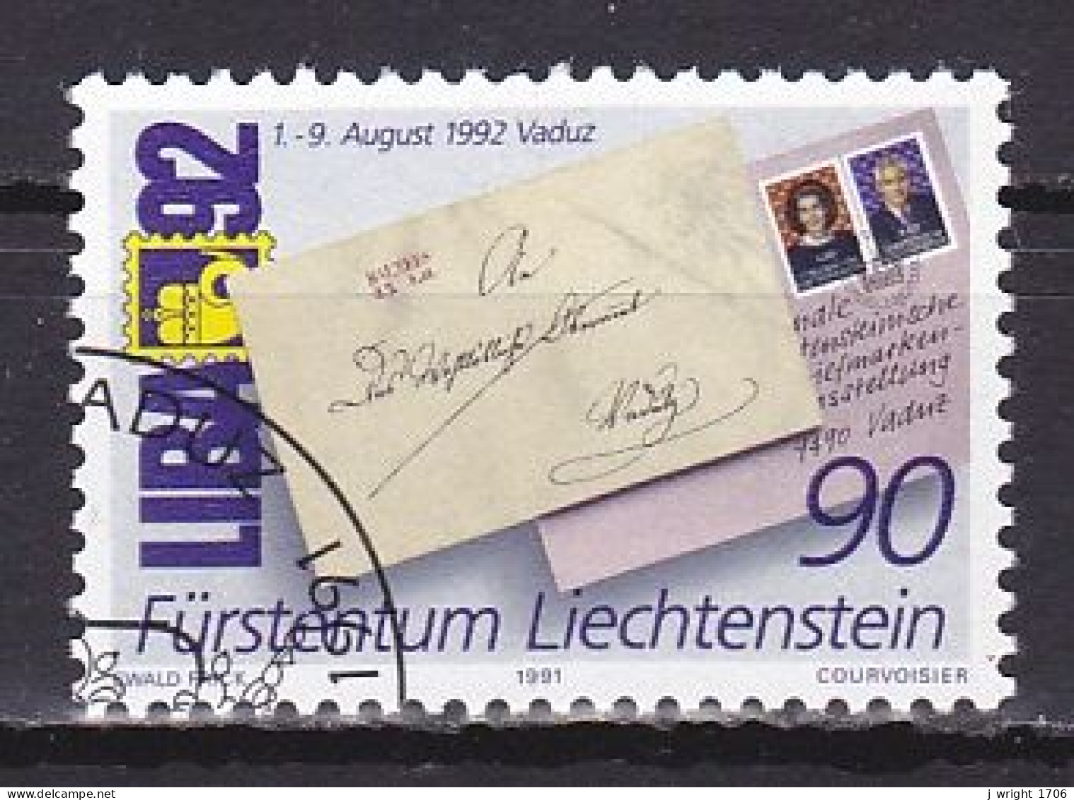 Liechtenstein, 1991, LIBA 92 Stamp Exhib, 90rp, CTO - Gebruikt