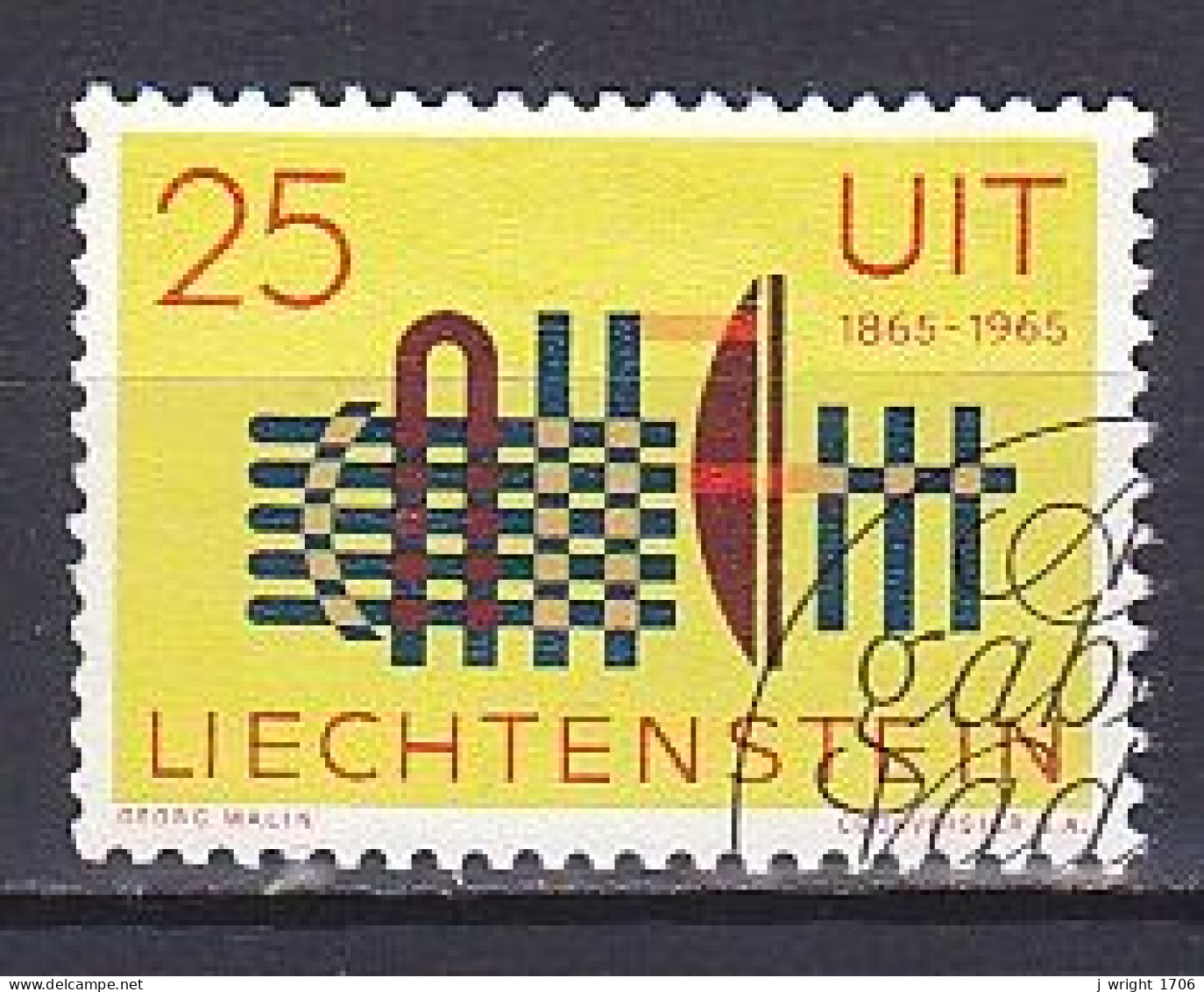 Liechtenstein, 1965, ITU Centenary, 25rp, CTO - Gebruikt