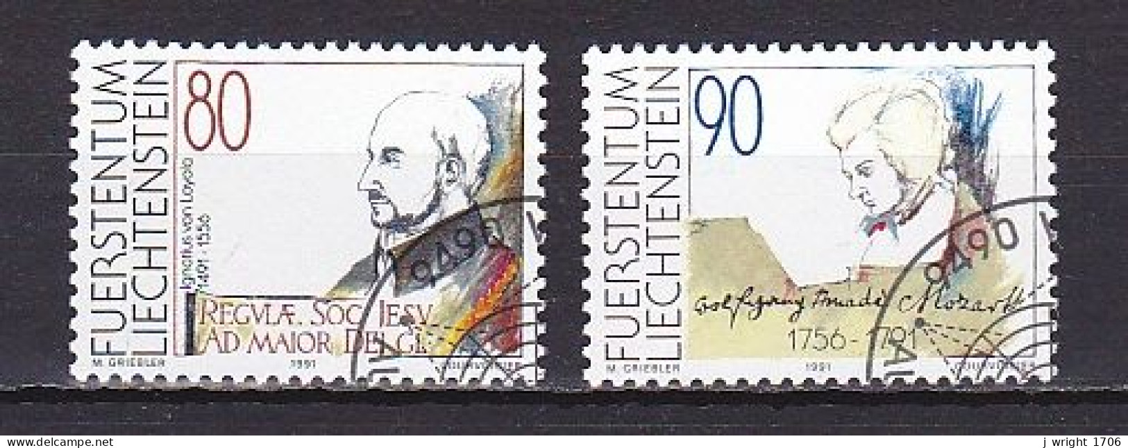 Liechtenstein, 1991, Ignatius Von Loyola & W.A. Mozart, Set, CTO - Gebraucht