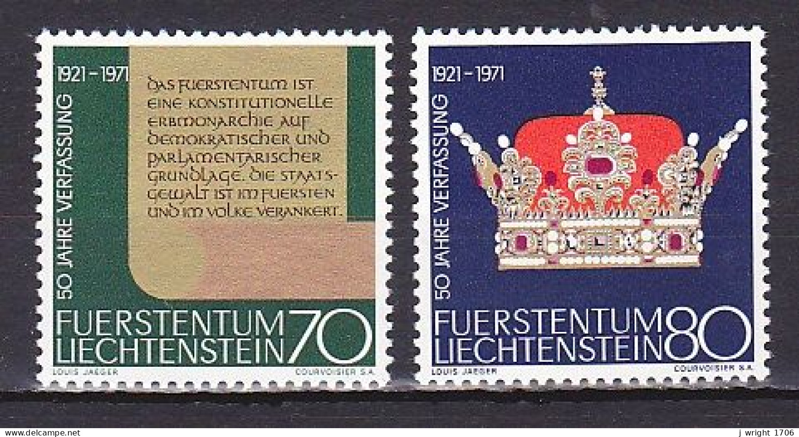 Liechtenstein, 1971, Constitution 50th Anniv, Set, MNH - Unused Stamps