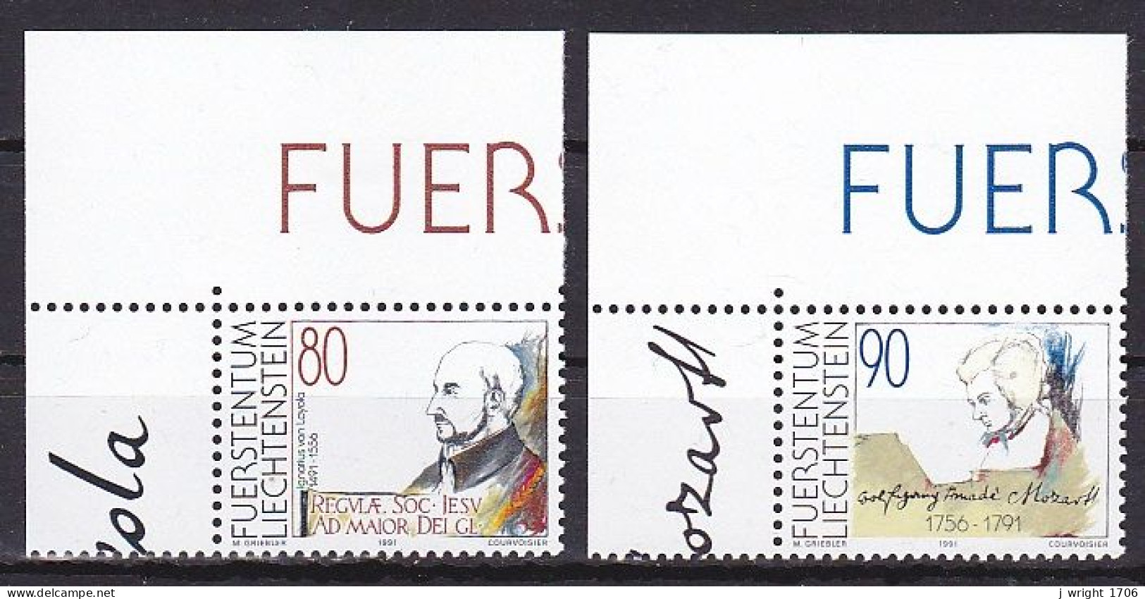 Liechtenstein, 1991, Ignatius Von Loyola & W.A. Mozart, Set, MNH - Ongebruikt