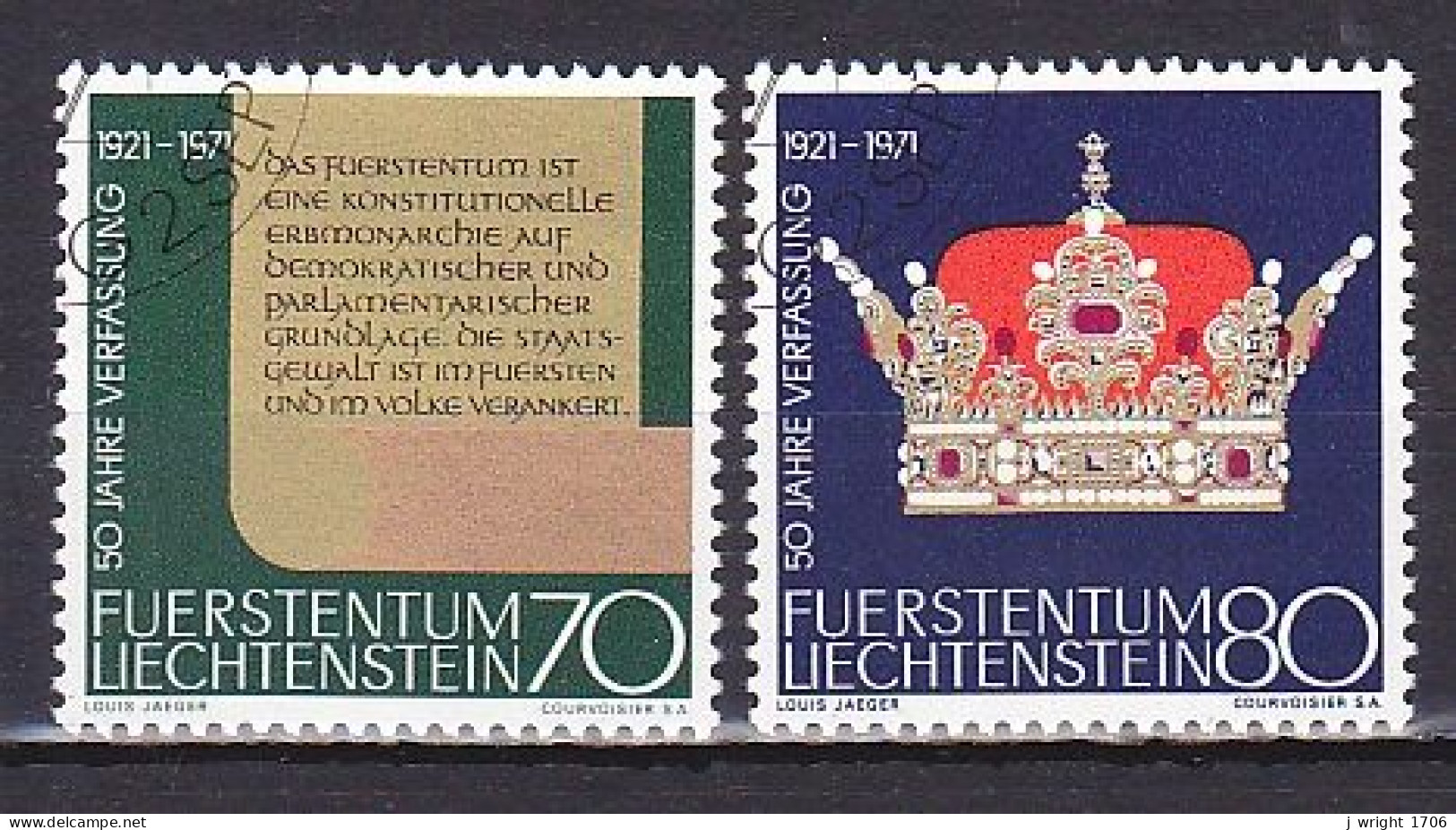 Liechtenstein, 1971, Constitution 50th Anniv, Set, CTO - Gebraucht