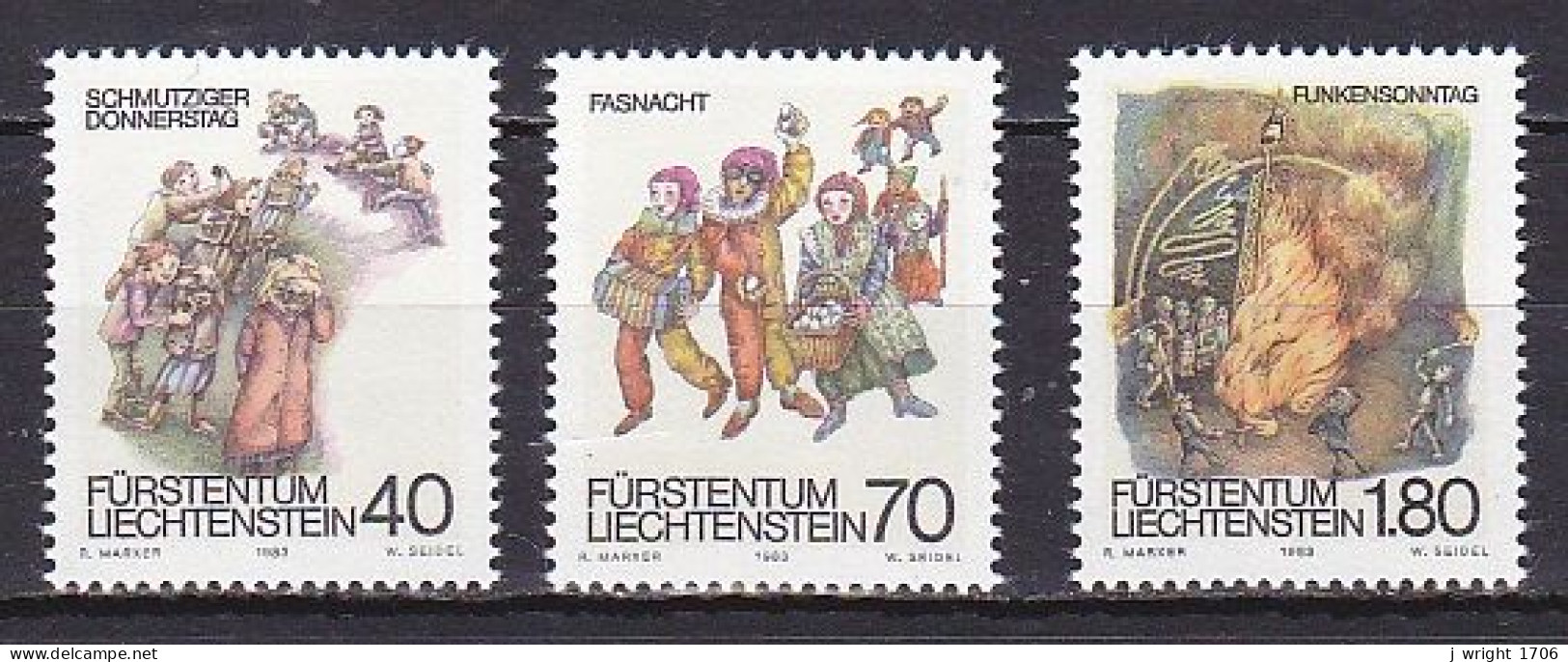 Liechtenstein, 1983, Shrovetide & Lent Customs, Set, MNH - Unused Stamps