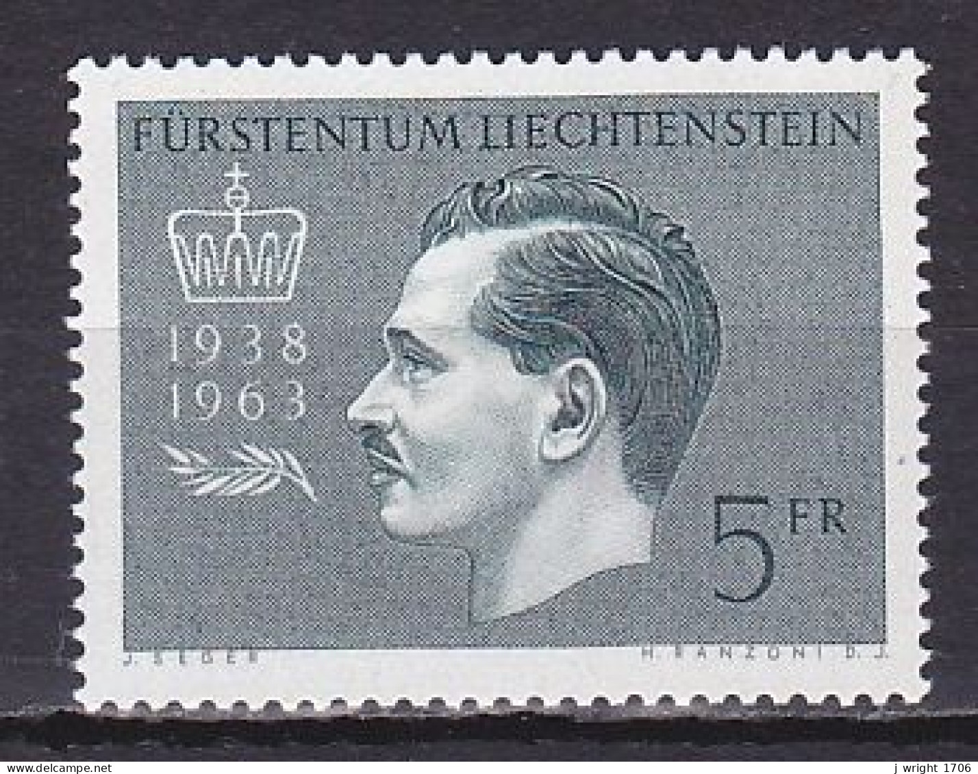 Liechtenstein, 1963, Prince Francis Joseph II Reign 25th Anniv, 5Fr, MNH - Unused Stamps