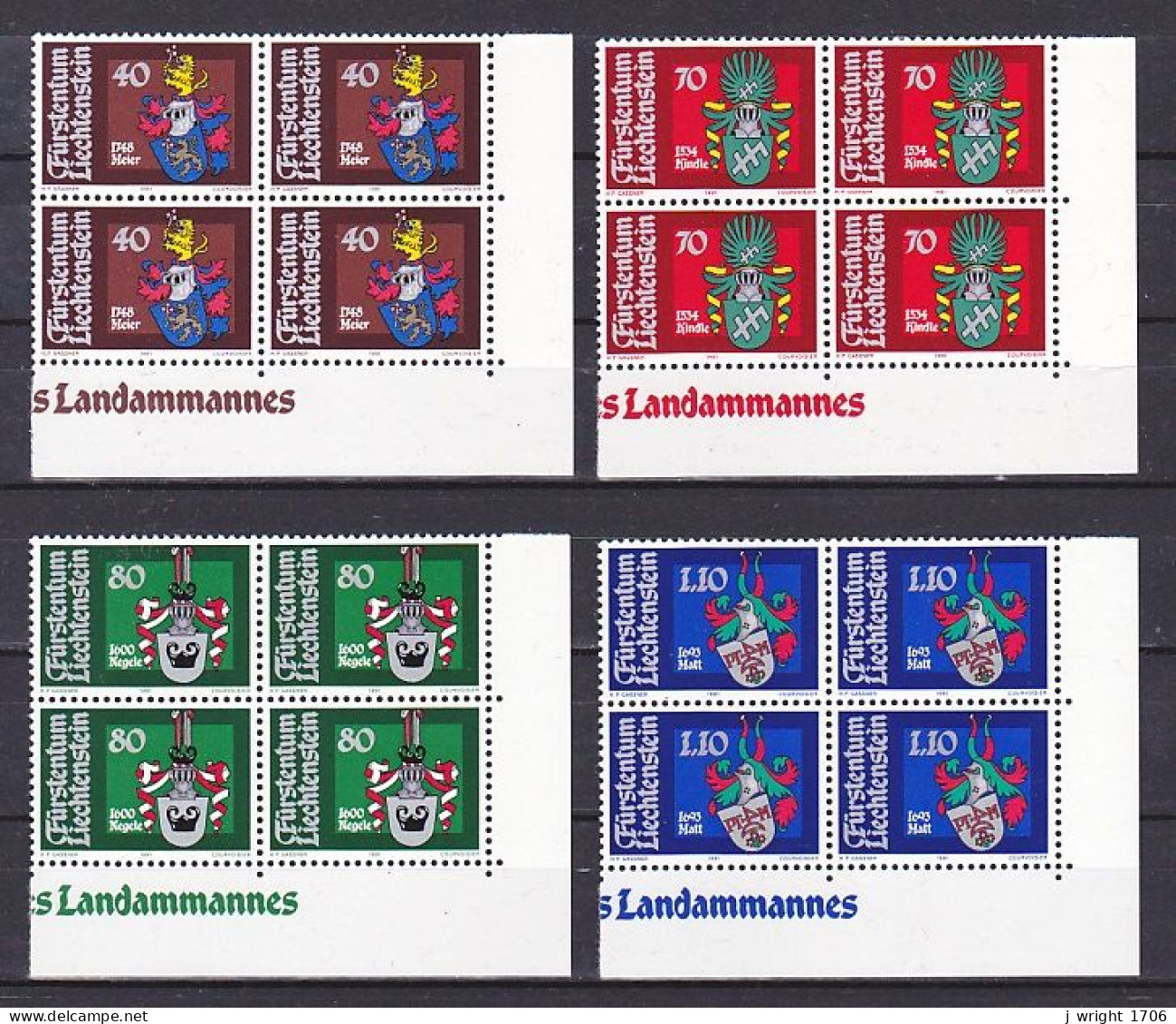 Liechtenstein, 1981, Bailiffs Coat Of Arms 2nd Series, Block Set, MNH - Blocks & Sheetlets & Panes