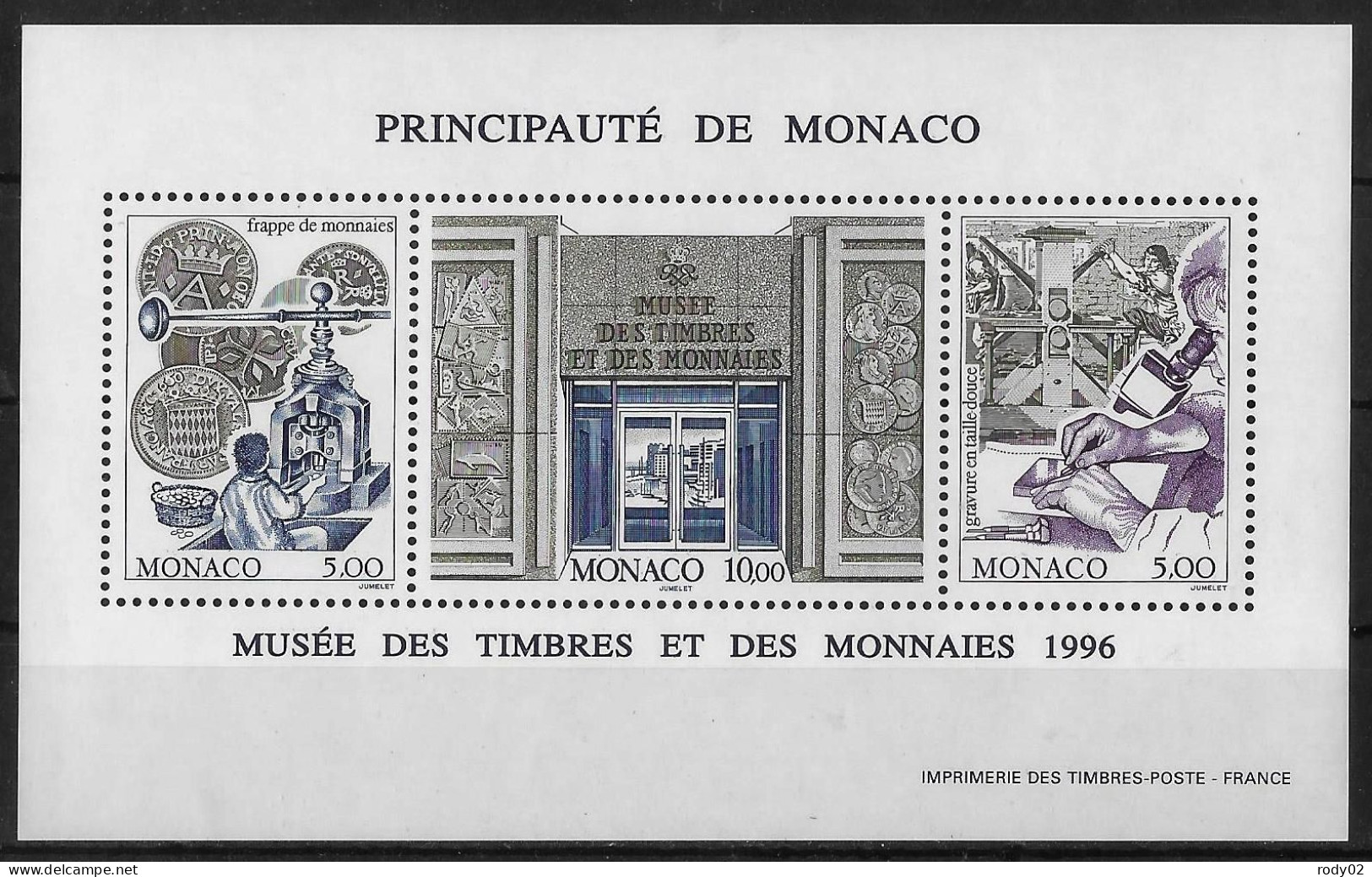 MONACO - ANNEE 1996 - MUSEE DES TIMBRES ET DES MONNAIES - BF 73 - NEUF** MNH - Blocks & Kleinbögen