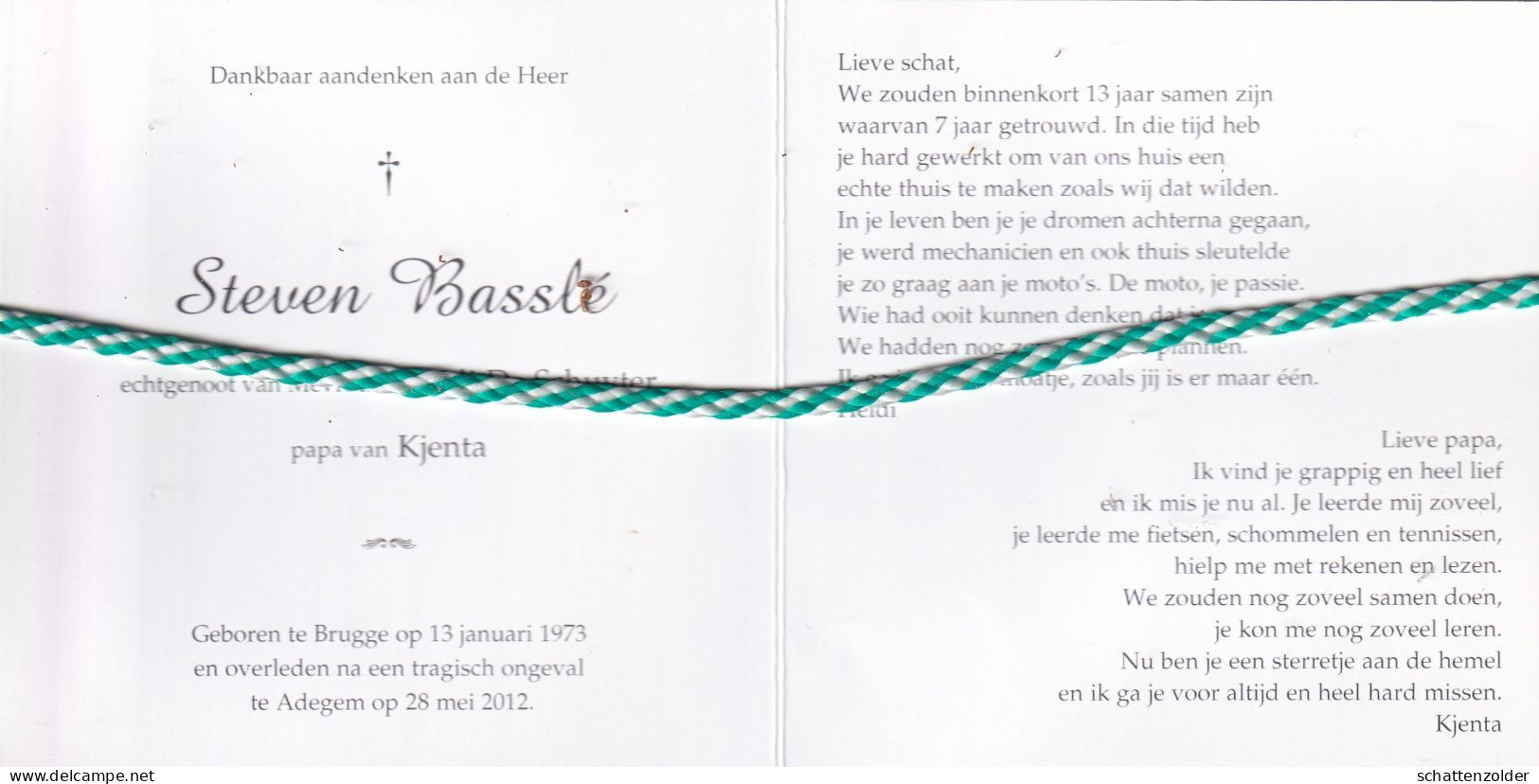Steven Basslé-De Schuyter, Brugge 1973, Adegem 2012. Foto - Obituary Notices