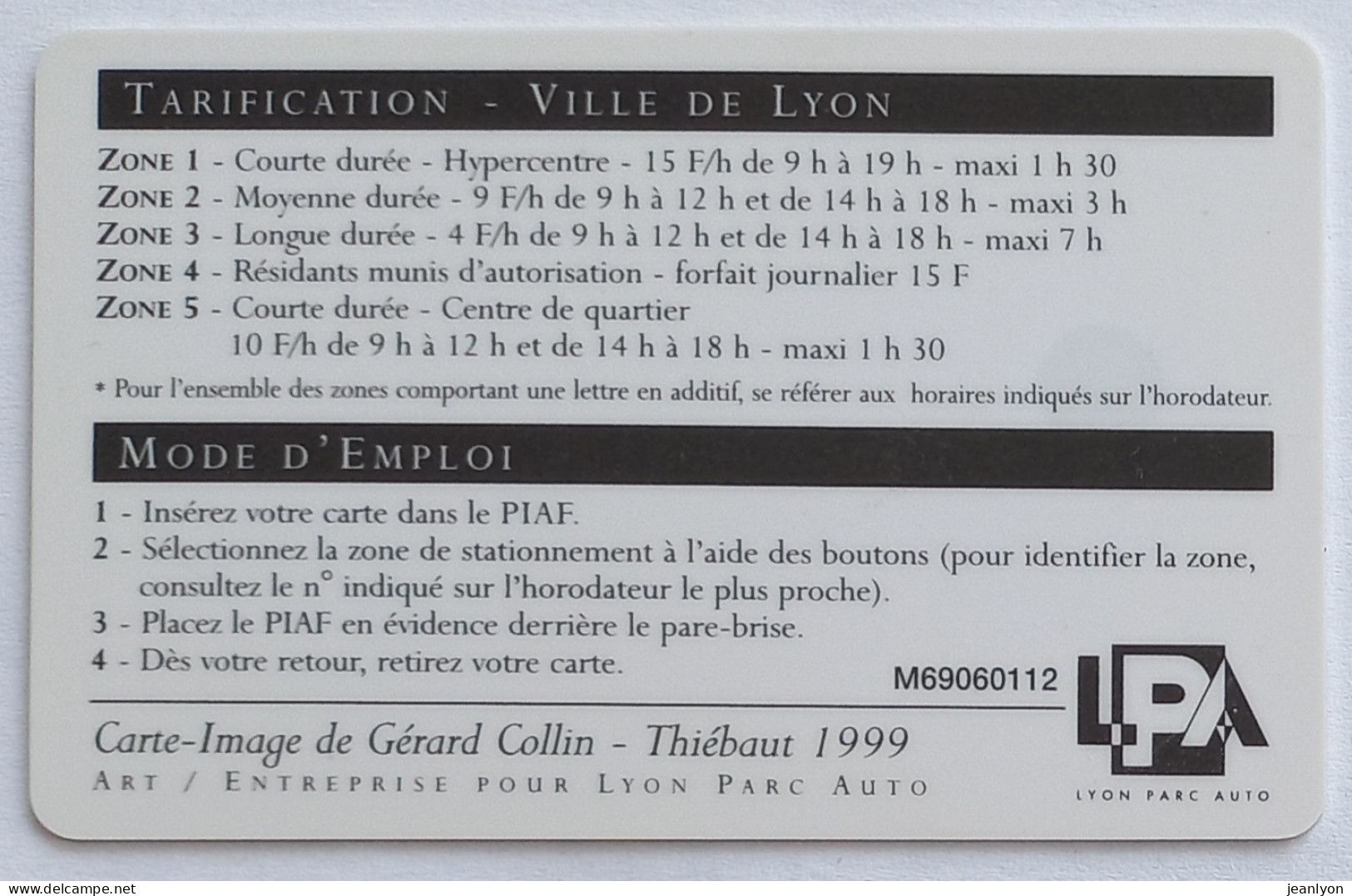 PIAF LYON - Carte Stationnement 1999 - PERSEE DELIVRANT ANDROMEDE - Art Statue / Mythologie - Musée Des Beaux Arts Lyon - Cartes De Stationnement, PIAF