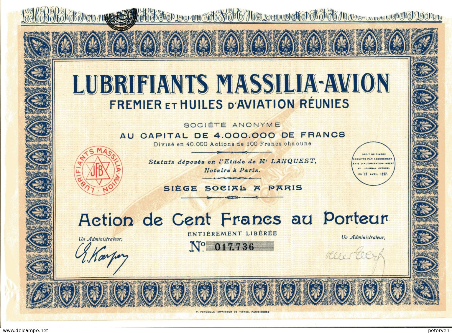 LUBRIFIANTS MASSILIA-AVION - Aviación