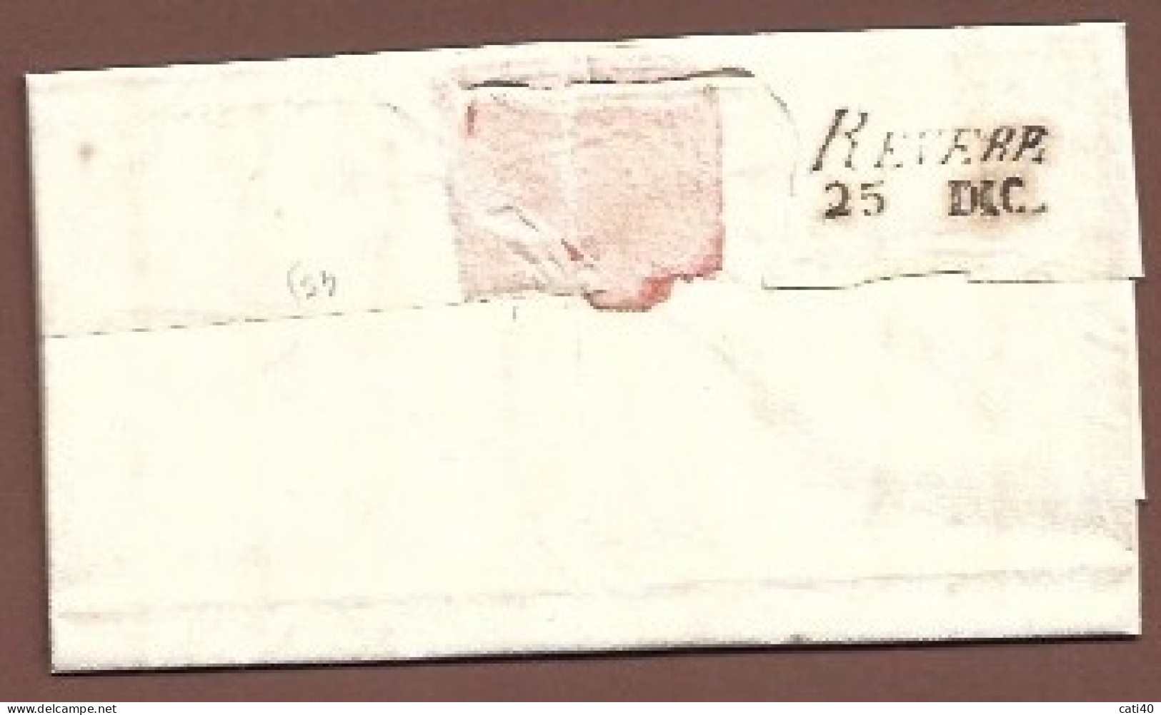 CORREGGIO (rosso)SU LETTERA COMPLETA  Del 21/12/1849 DI DOMENICO CAVAZZONI PER REVERE (L.V.) Tassa 6 + 6 - Romagne