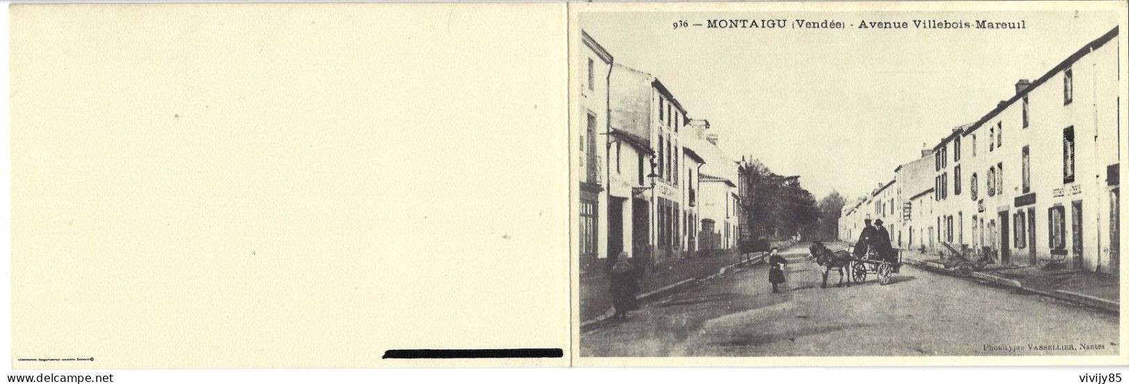85 - MONTAIGU - T.Belle Vue Animée ( Deux Volets ) De L'Avenue Villebois Mareuil ( Charette Avec âne ) - Montaigu