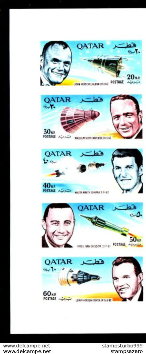 Qatar,  1966,  Space , 5 Stamps Strip , Imperfect, With Tab, Mi.#142AB  MNH** - Qatar