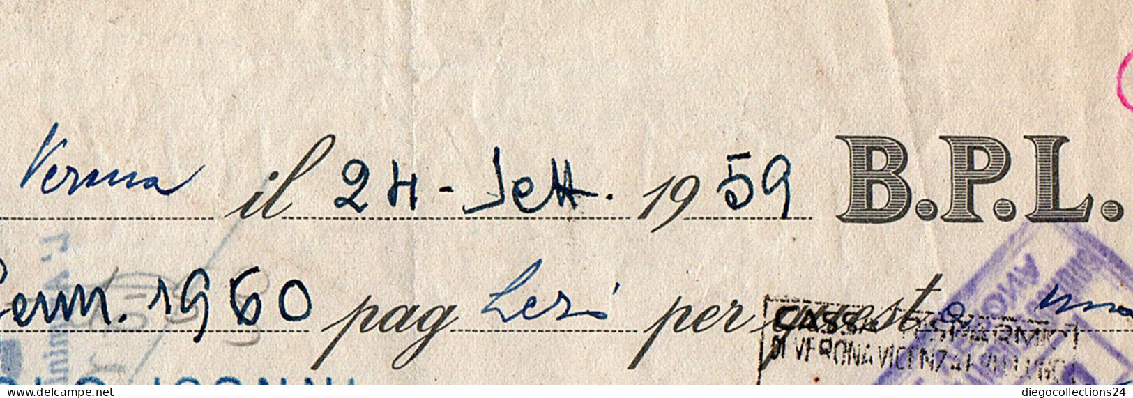1959 Documento Cassa Di Risparmio Di Vr - Vi - Bl - Bills Of Exchange
