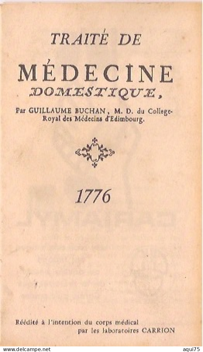 OPUSCULE   Des Laboratoires   CARRION  TRAITÉ De MÉDECINE Domestique (Guillaume Bucham)1776 - Santé