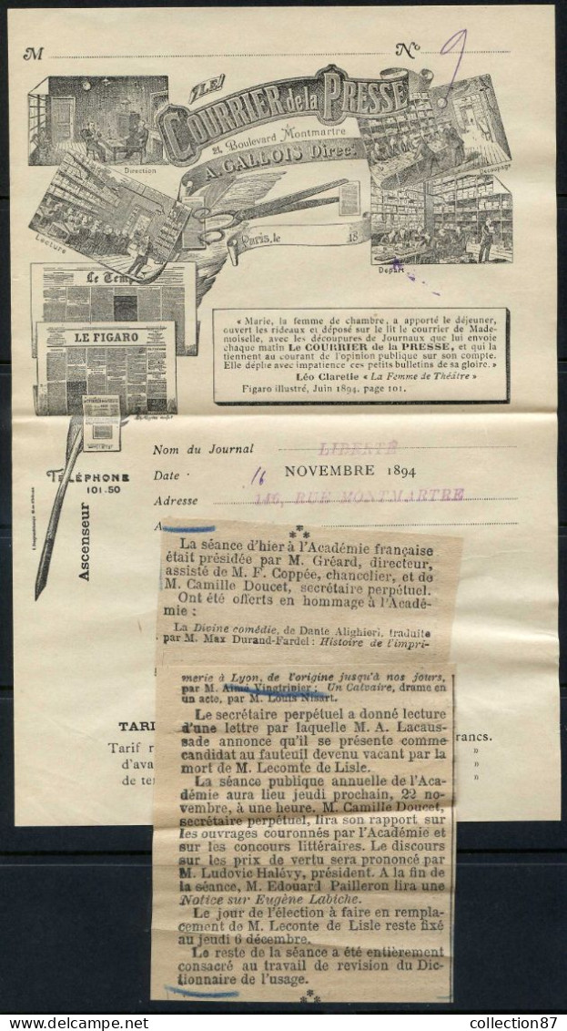 REF 092 > JOURNAL LIBERTÉ > Lettre Publicitaire Imprimerie Presse Montmartre > Vues Figaro & Temp Et Imprimerie - 1800 – 1899