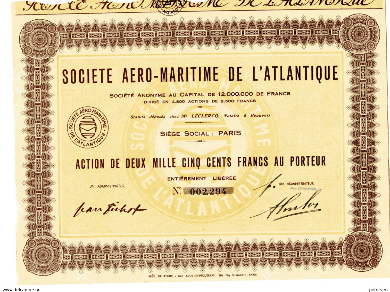 Société AERO-MARITIME De L'ATLANTIQUE - Aviazione