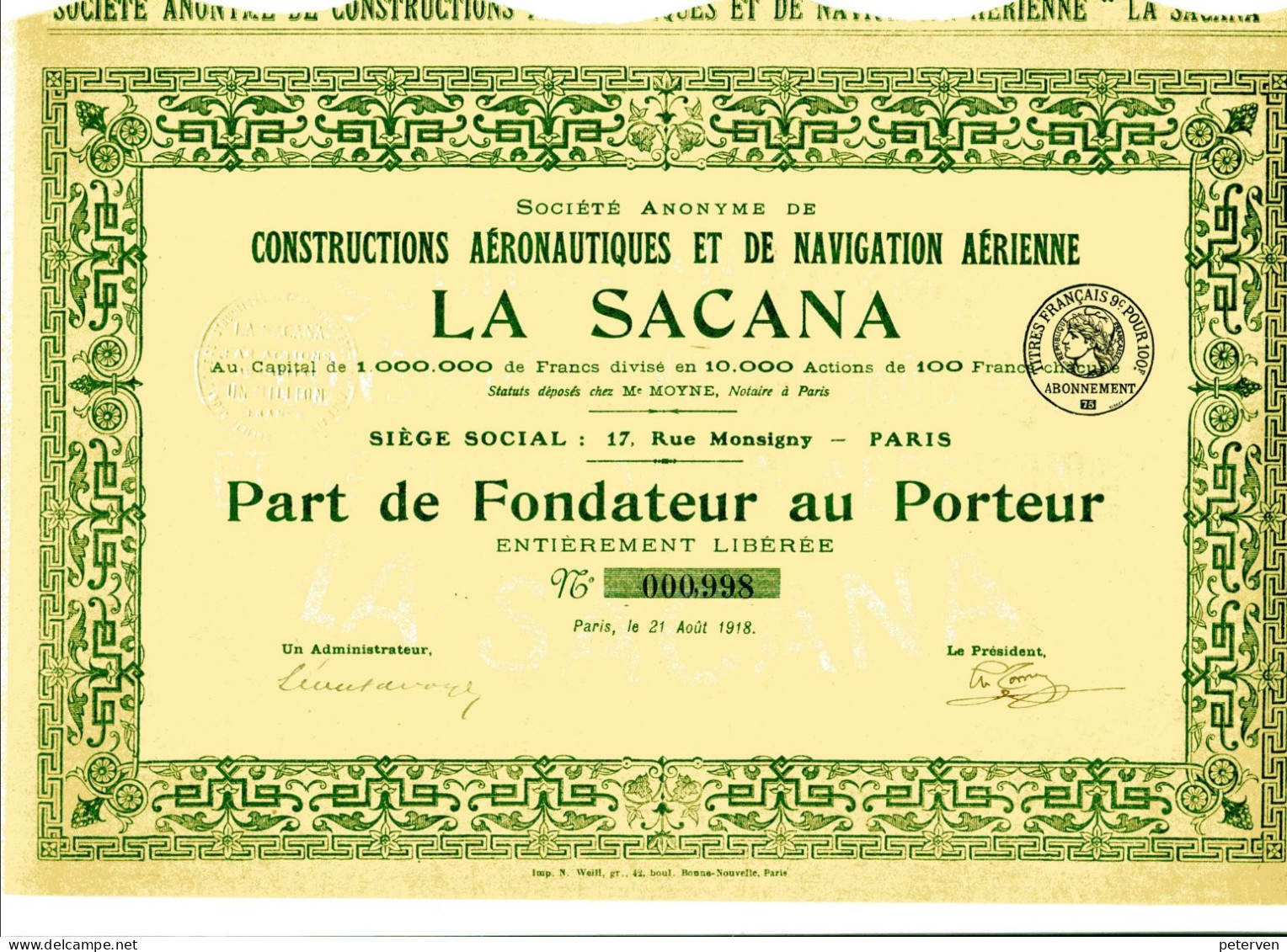 LA SACANA - S.A. De CONSTRUCTIONS AÉRONAUTIQUES Et De NAVIGATION AÉRIENNE - Aviation