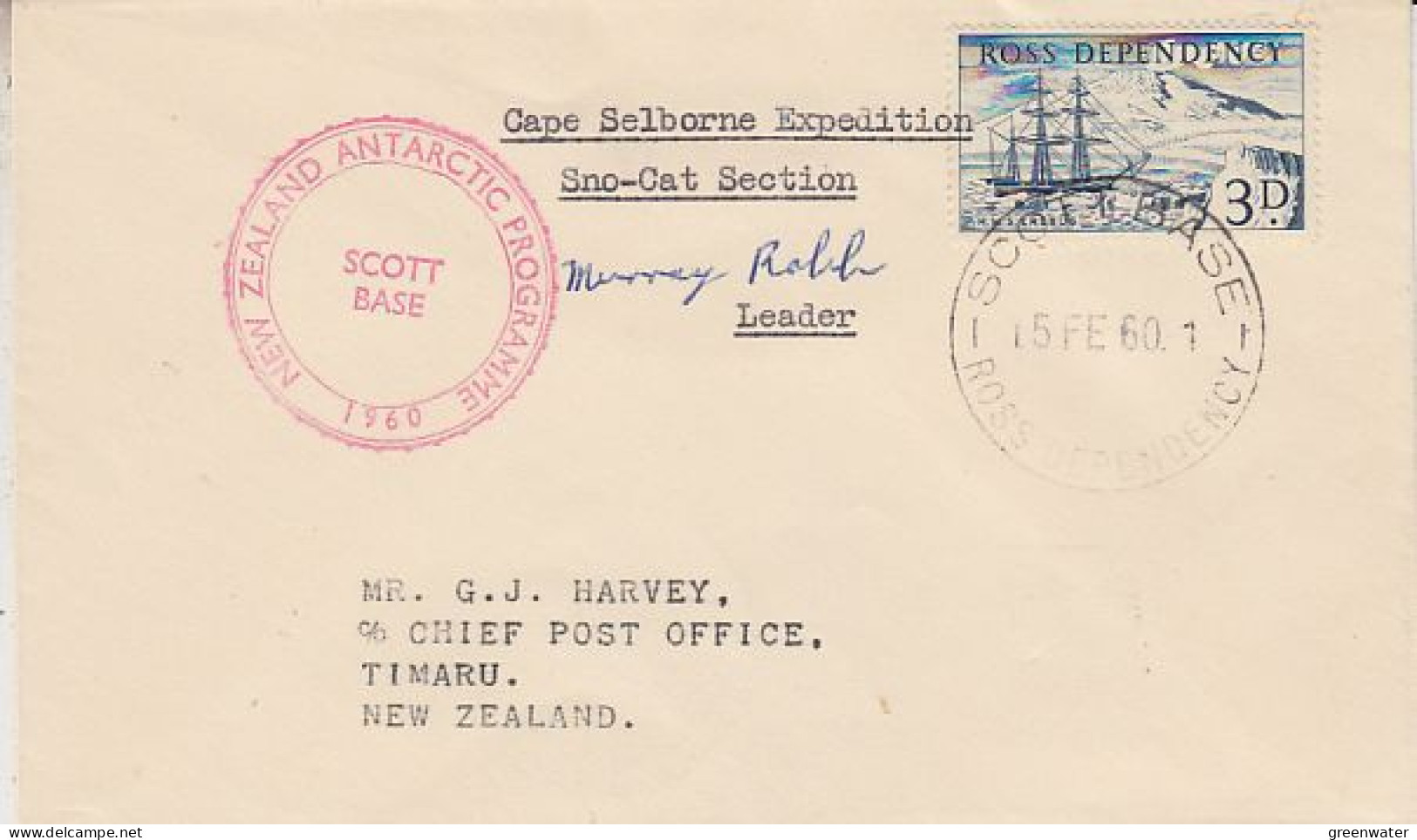 Ross Dependency Cape Selborne Expedition Sno-cat Section Signature Leader Ca Scott Base 15 FEB 1960 (RO188) - Brieven En Documenten