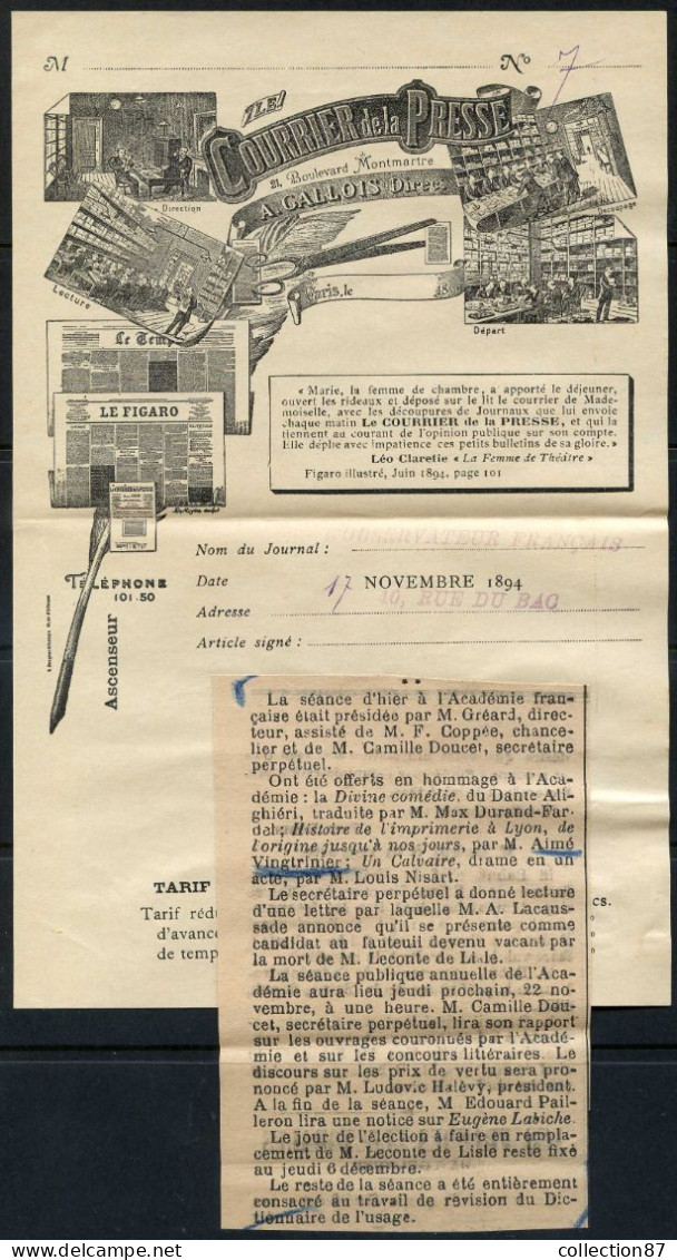 REF 092 > JOURNAL OBSERVATEUR Fran > Lettre Publicitaire Imprimerie Presse Montmartre > Vues Figaro & Temp Et Imprimerie - 1800 – 1899