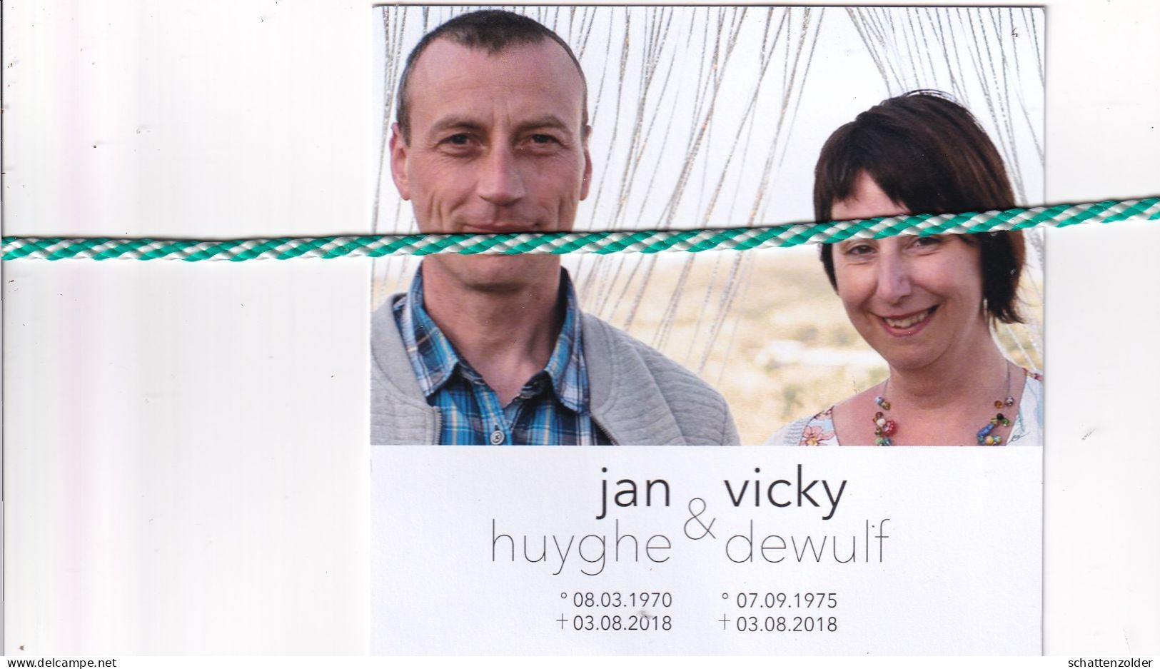 Jan Huyghe (1970) En Vicky Dewulf (1975), 2018. Foto - Esquela