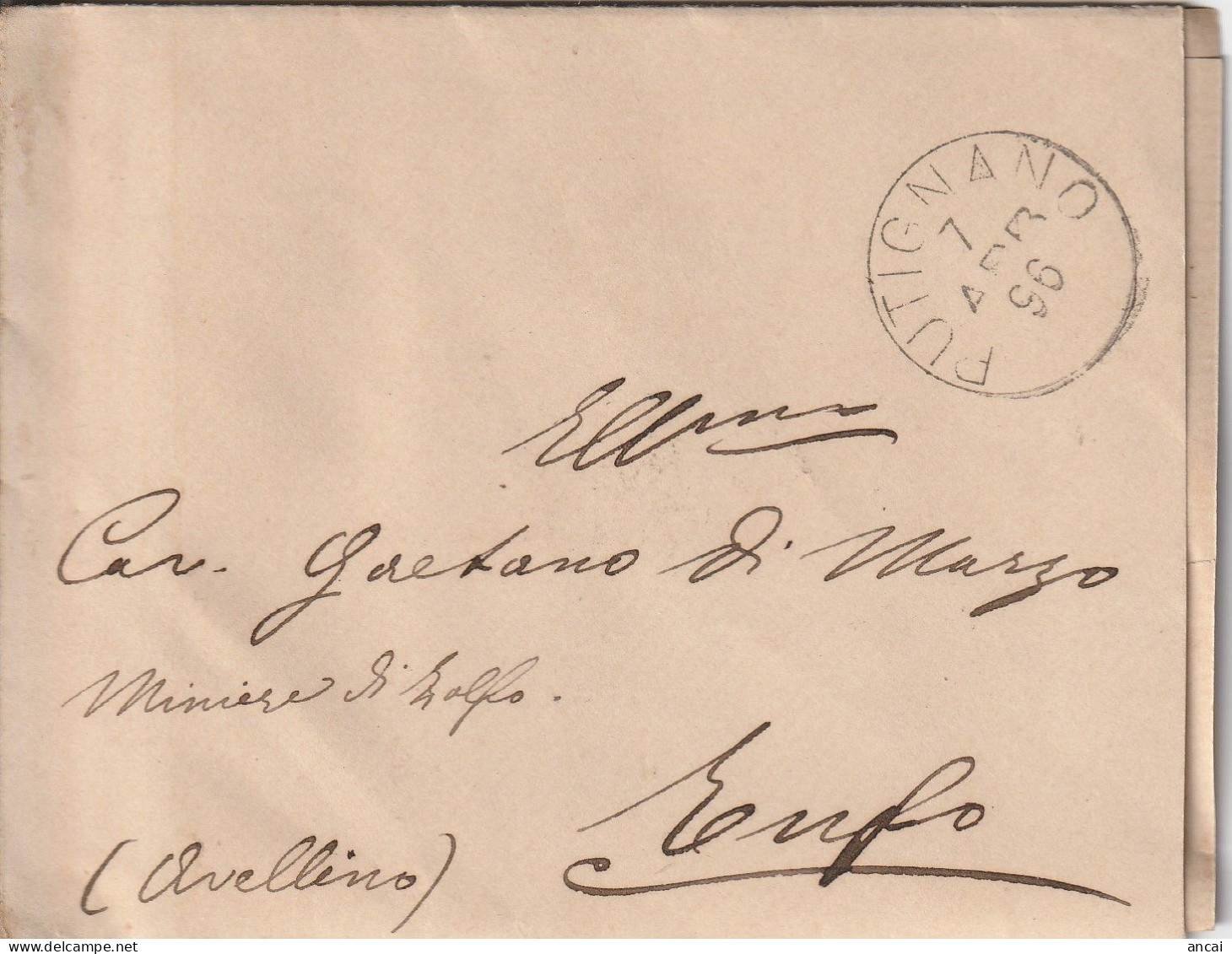 Italy. A209. Putignano. 1896. Lettera Con Testo, Con Grande Cerchio PUTIGNANO, Per Tufo - Marcophilia