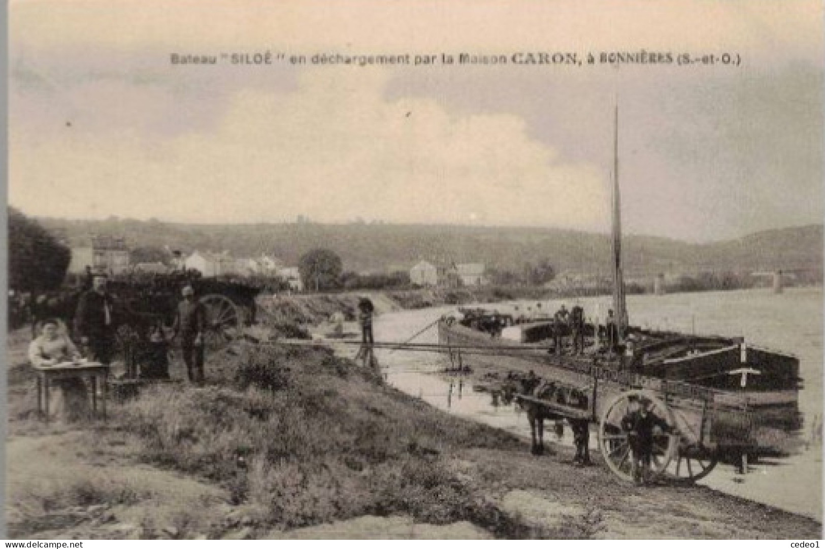 BONNIERES  BATEAU SILOE EN DECHARGEMENT PAR LA MAISON CARON - Bonnieres Sur Seine