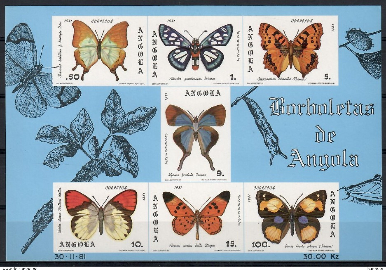 Angola 1982 Mi Block 6 MNH  (ZS6 ANGbl6) - Vlinders