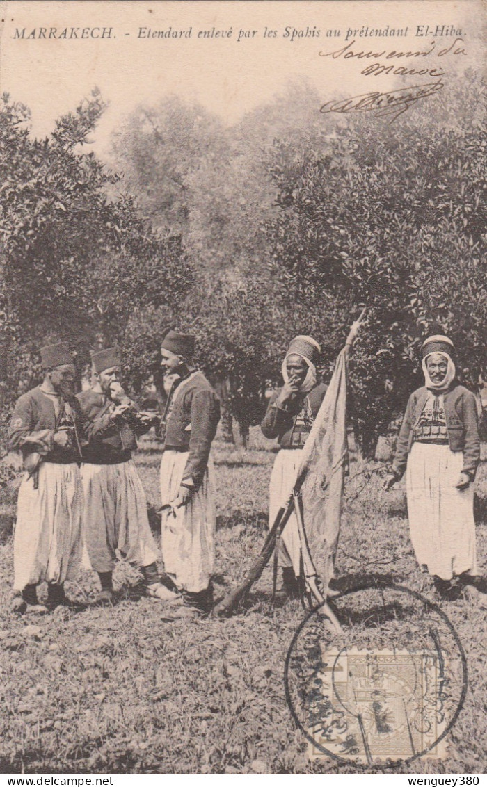 MARRAKECH    Etendard Enlevé Par Les Spahis Au Prétendant. El-Hiba. TB PLAN 1913.    RARE - Marrakesh