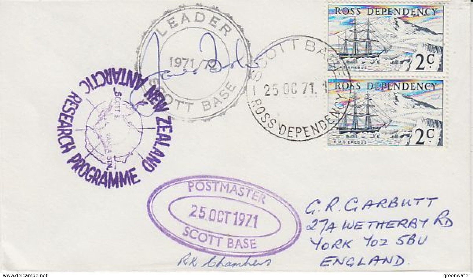 Ross Dependency NZ Antarctic Research Programme Signatures Leader Scott Base & PostmasterCa Scott Base 25 OC 1971(RO190) - Covers & Documents