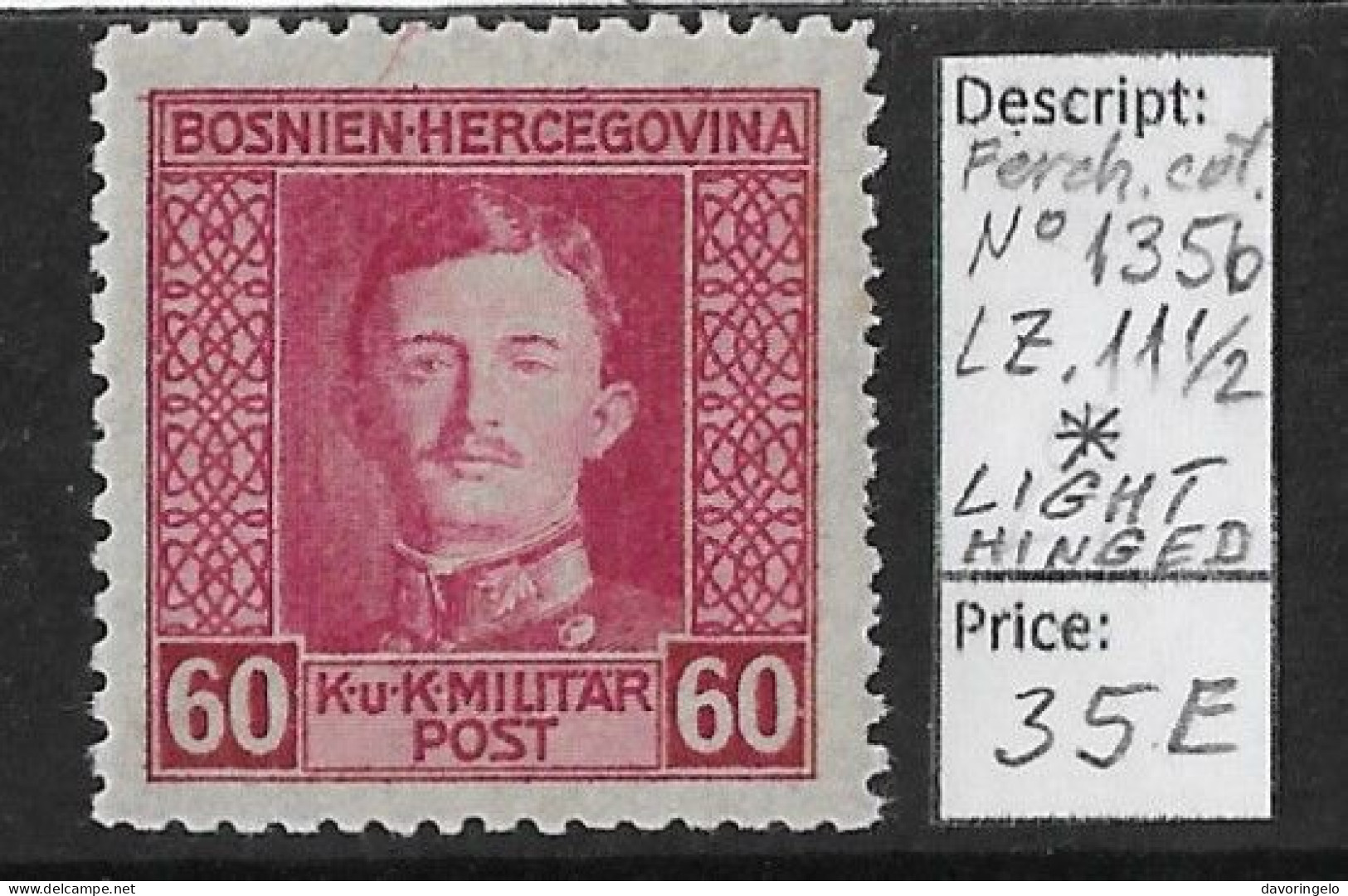 Bosnia-Herzegovina/Austria-Hungary, 1917 Year, No 135b, Perf. 11 1/2, (*) - Bosnie-Herzegovine