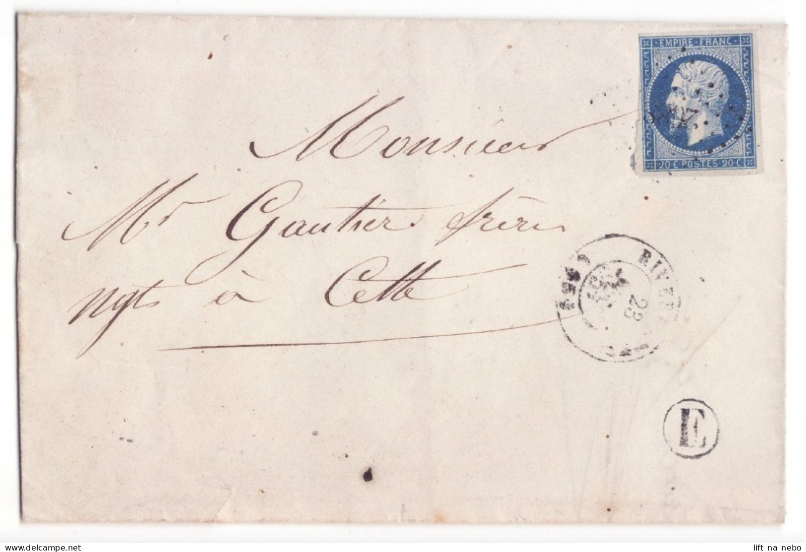 FRANCE 1853-1860 20 C Bleu YT N°14 Sur Lettre - 1853-1860 Napoléon III