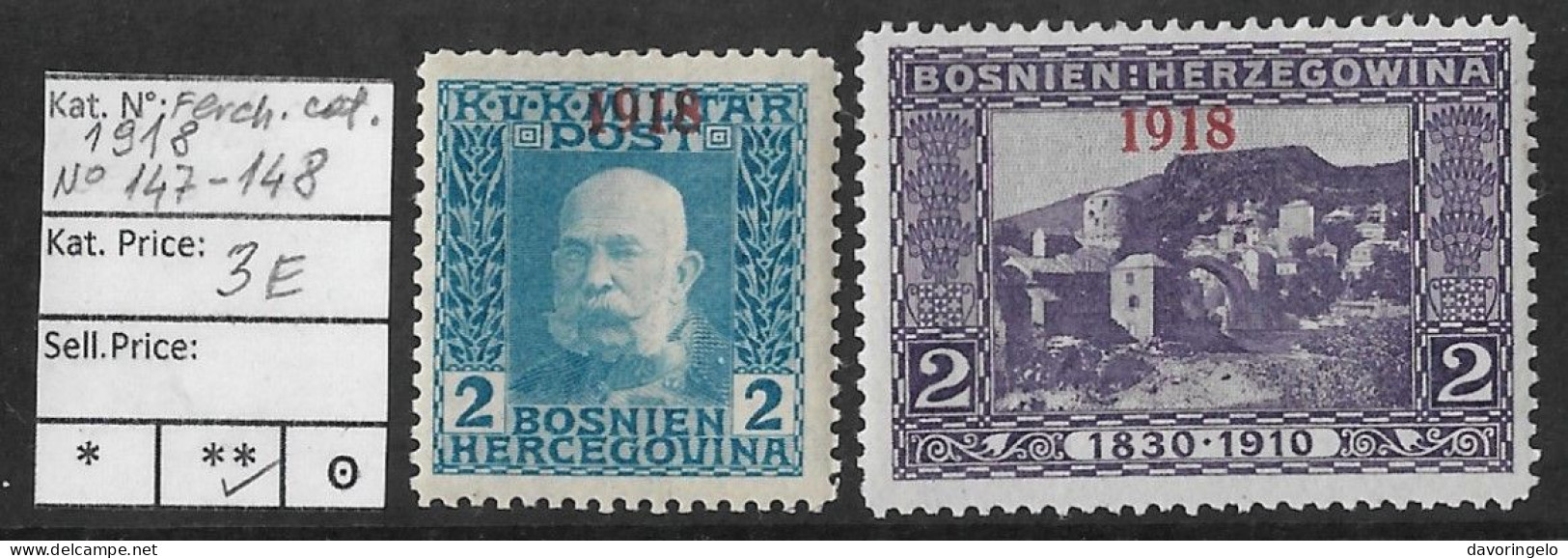Bosnia-Herzegovina/Austria-Hungary, 1918 Year, SET No 147-148, (**) - Bosnie-Herzegovine