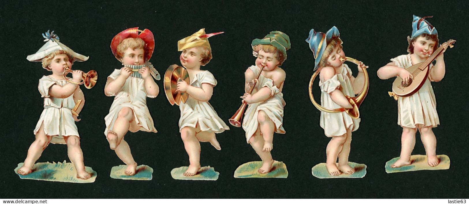 6 Découpis Petits Personnages Comme  Ange Angelot  Musicien Instruments De Musique   8 X 3 Cm - Anges