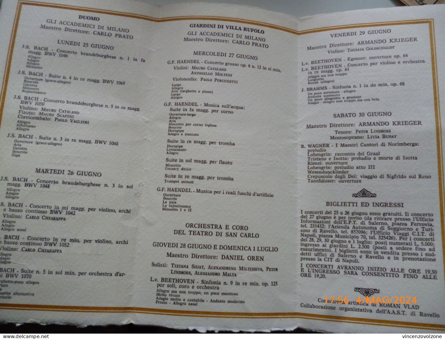 Programma "XXXII FESTIVAL MUSICALE RAVELLO 1984" - Programas
