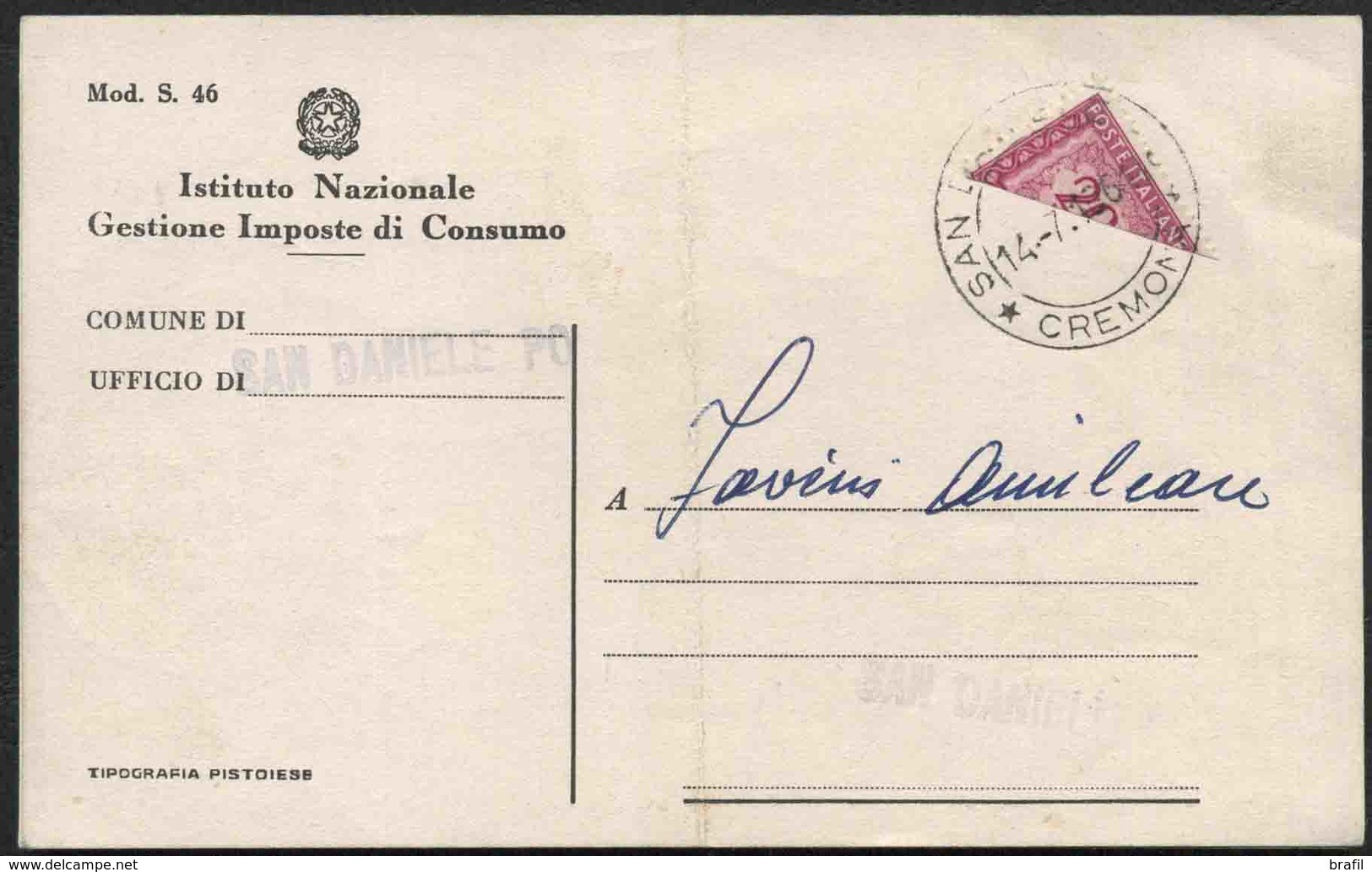 1961 Italia, 14 Luglio Cartolina Affrancata Con Segnatasse Lire 20 Frazionato A Metà - Errors And Curiosities