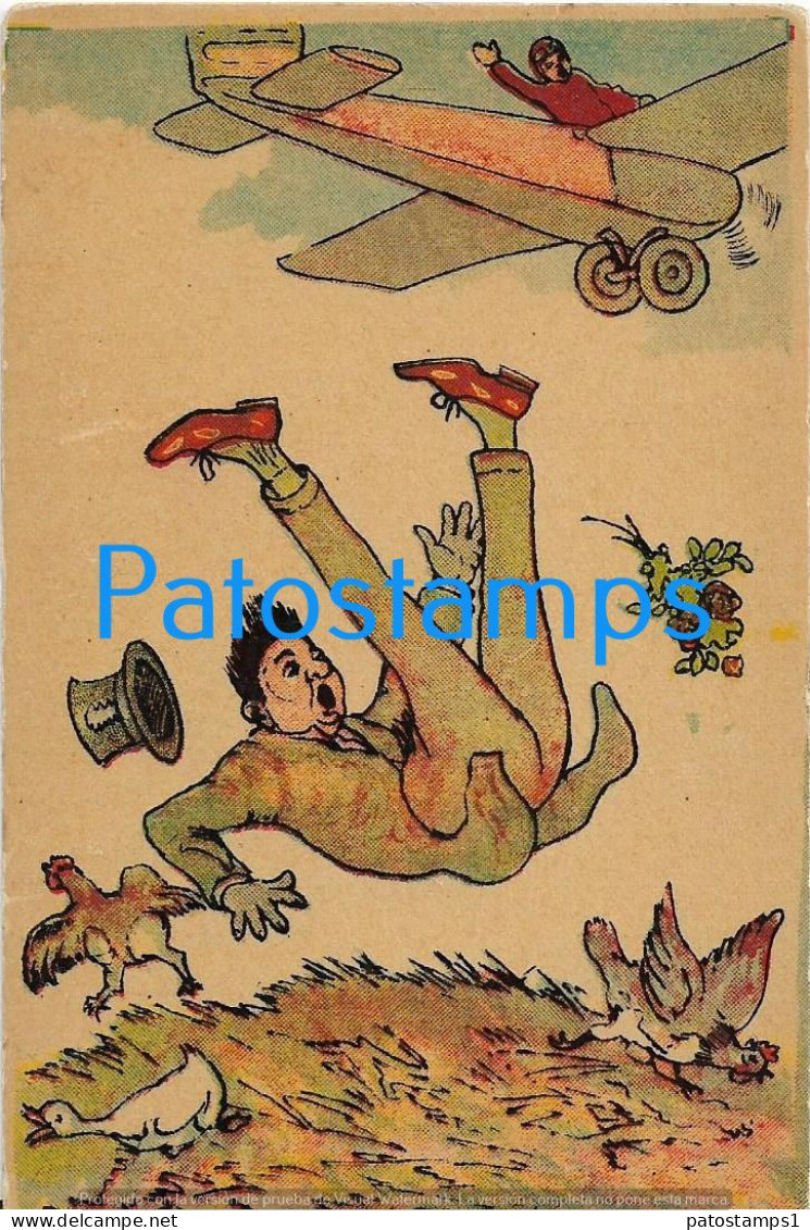 228117 ART ARTE HUMOR THE FALL OF THE MAN FROM THE AVIATION SCARY ROOSERS AND DUCKS  POSTAL POSTCARD - Sin Clasificación
