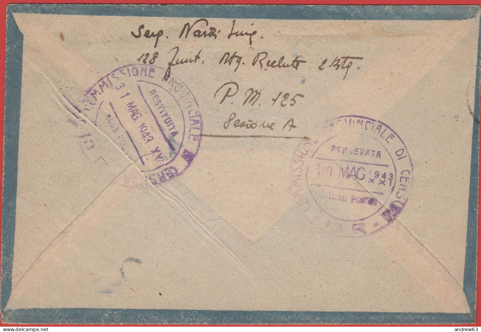 ITALIA - Storia Postale Regno - 1943 - 2x 50c Imperiale P.M. + Annulli Censura Sul Retro - Viaggiata Da Posta Militare 1 - Military Mail (PM)