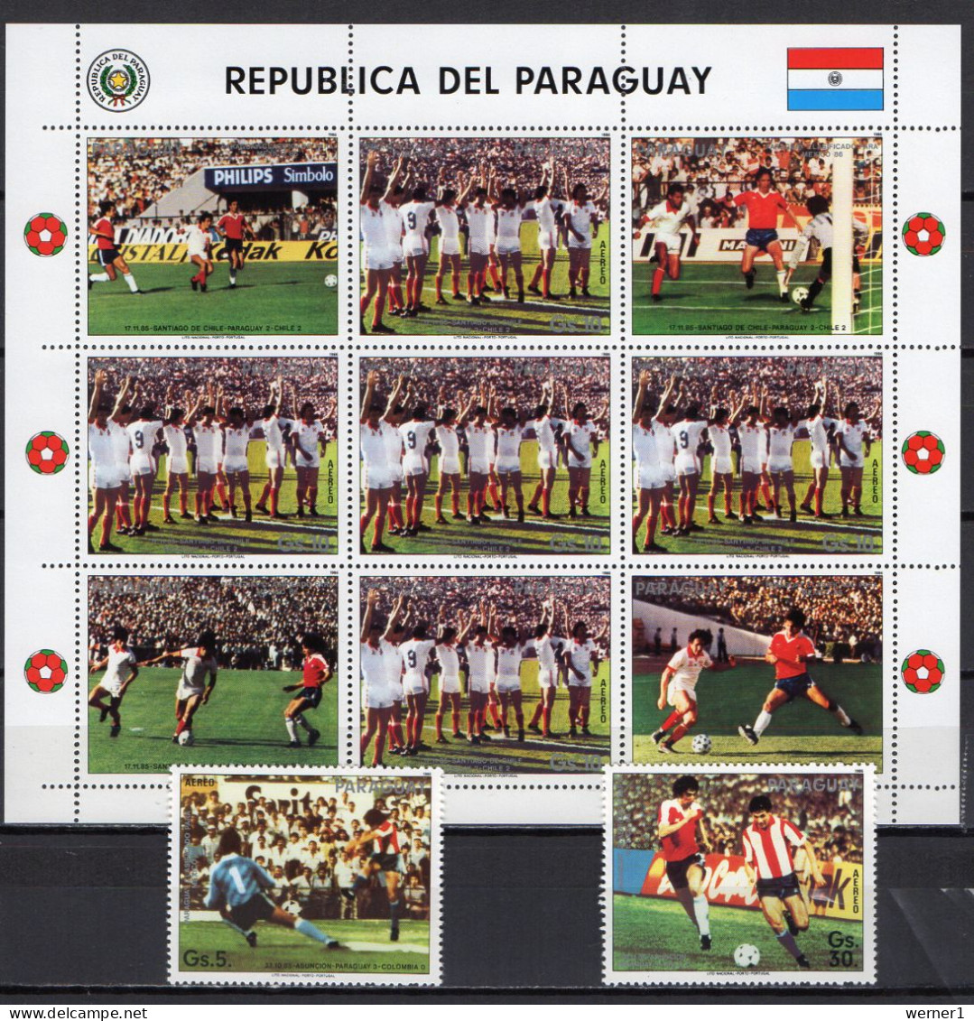 Paraguay 1986 Football Soccer World Cup Sheetlet + 2 Stamps MNH - 1986 – Mexiko