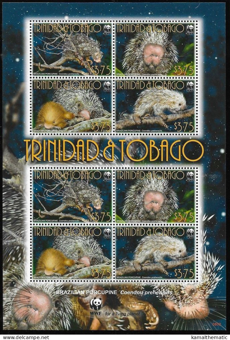 Trinidad & Tobago 2008 MNH SS, WWF, Brazilian Porcupine, Wild Animals - Other & Unclassified