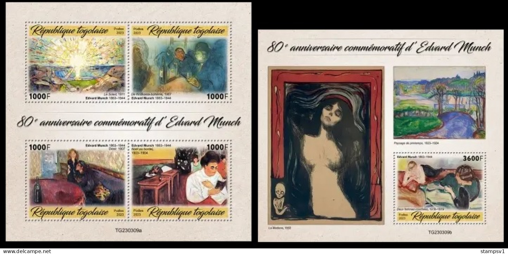 Togo  2023 80th Memorial Anniversary Of Edvard Munch. (309) OFFICIAL ISSUE - Sonstige & Ohne Zuordnung