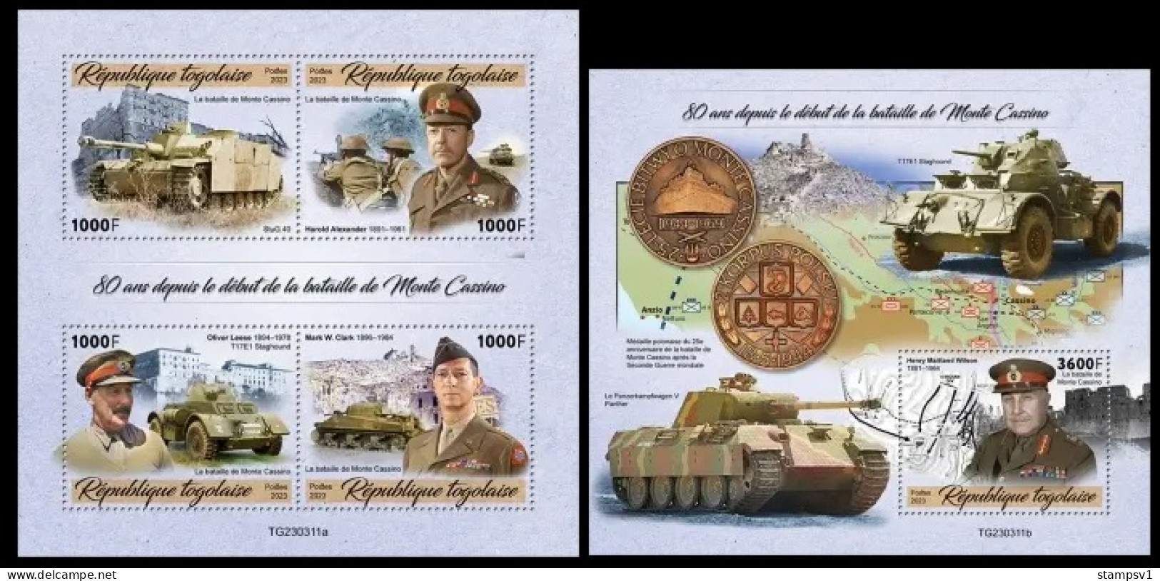 Togo  2023 80th Anniversary Of The Battle OfMonte Cassino. (311) OFFICIAL ISSUE - Guerre Mondiale (Seconde)
