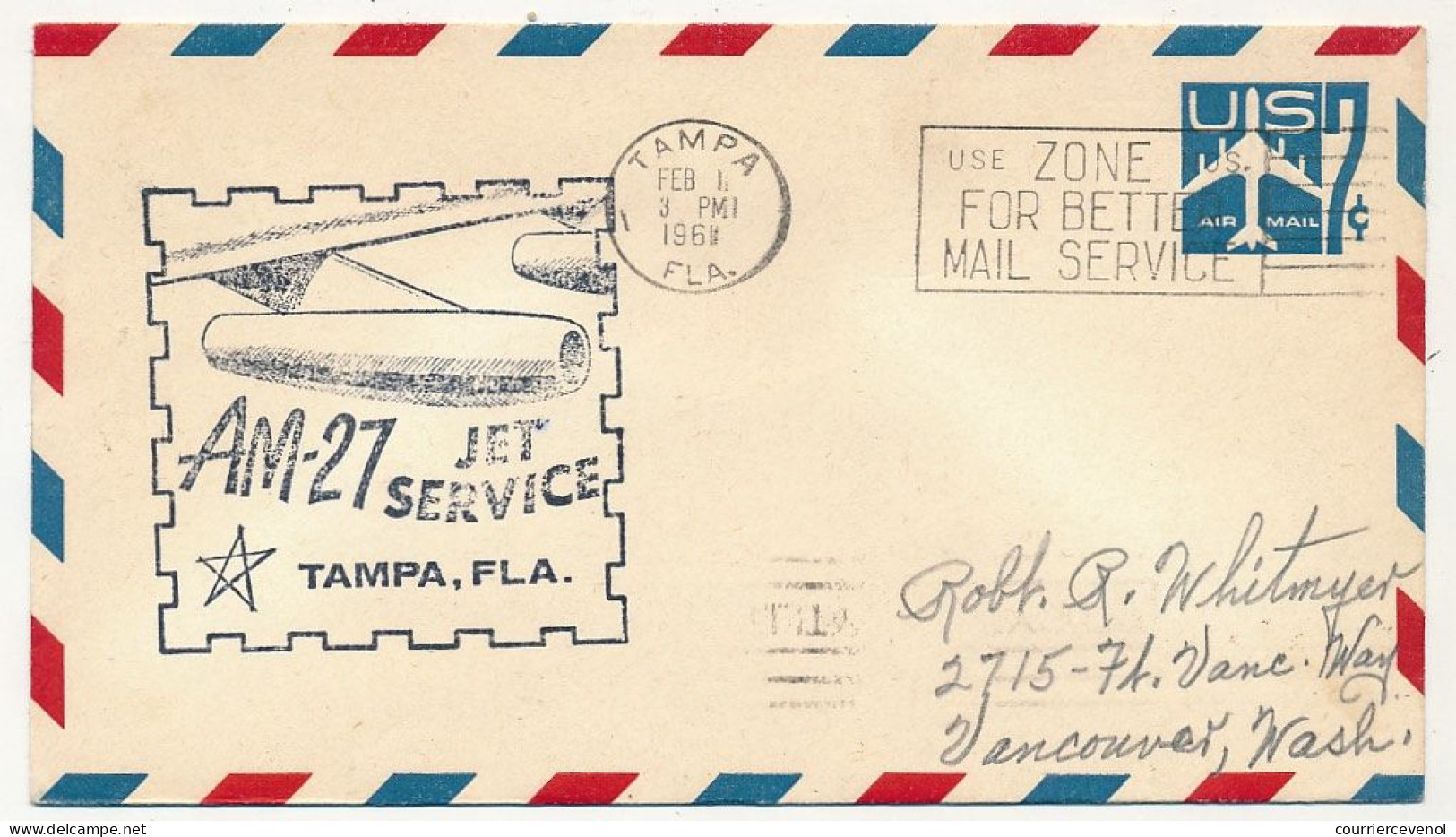 Etats Unis => Env Depuis Tampa Fla 1e Fev 1960 - AM-27 Jet Service - Tampa, Fla - 2c. 1941-1960 Brieven