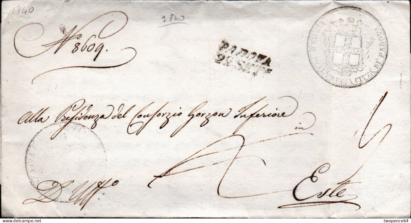 B51 - LETTERA PREFILATELICA DA PADOVA A ESTE 1840 - 1. ...-1850 Prephilately