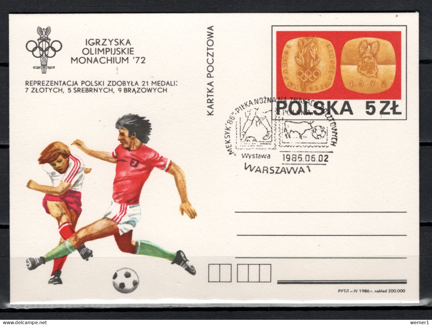 Poland 1986 Football Soccer, Olympic Games Commemorative Postcard - Brieven En Documenten