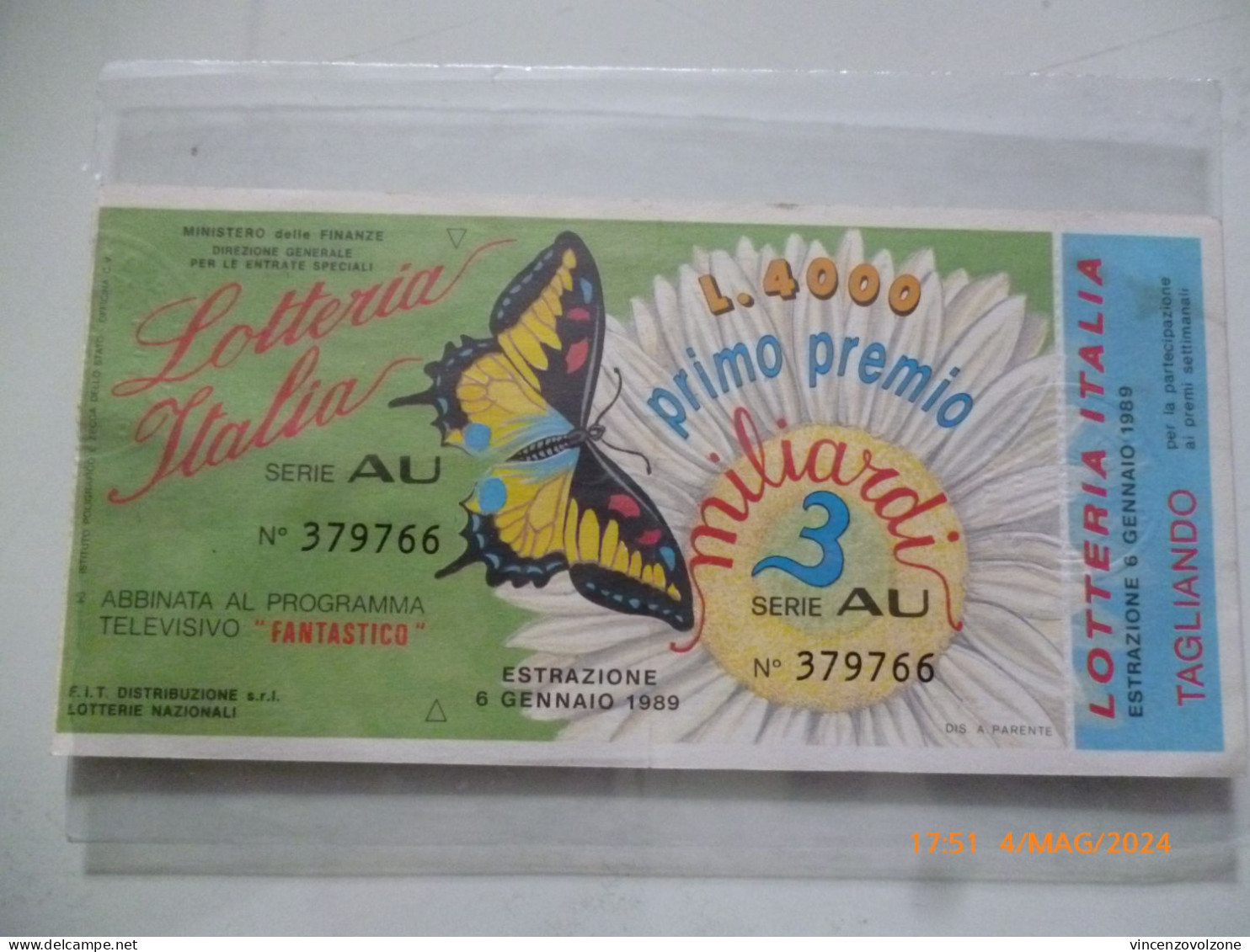 Biglietto Lotteria Italia 1989 - Loterijbiljetten