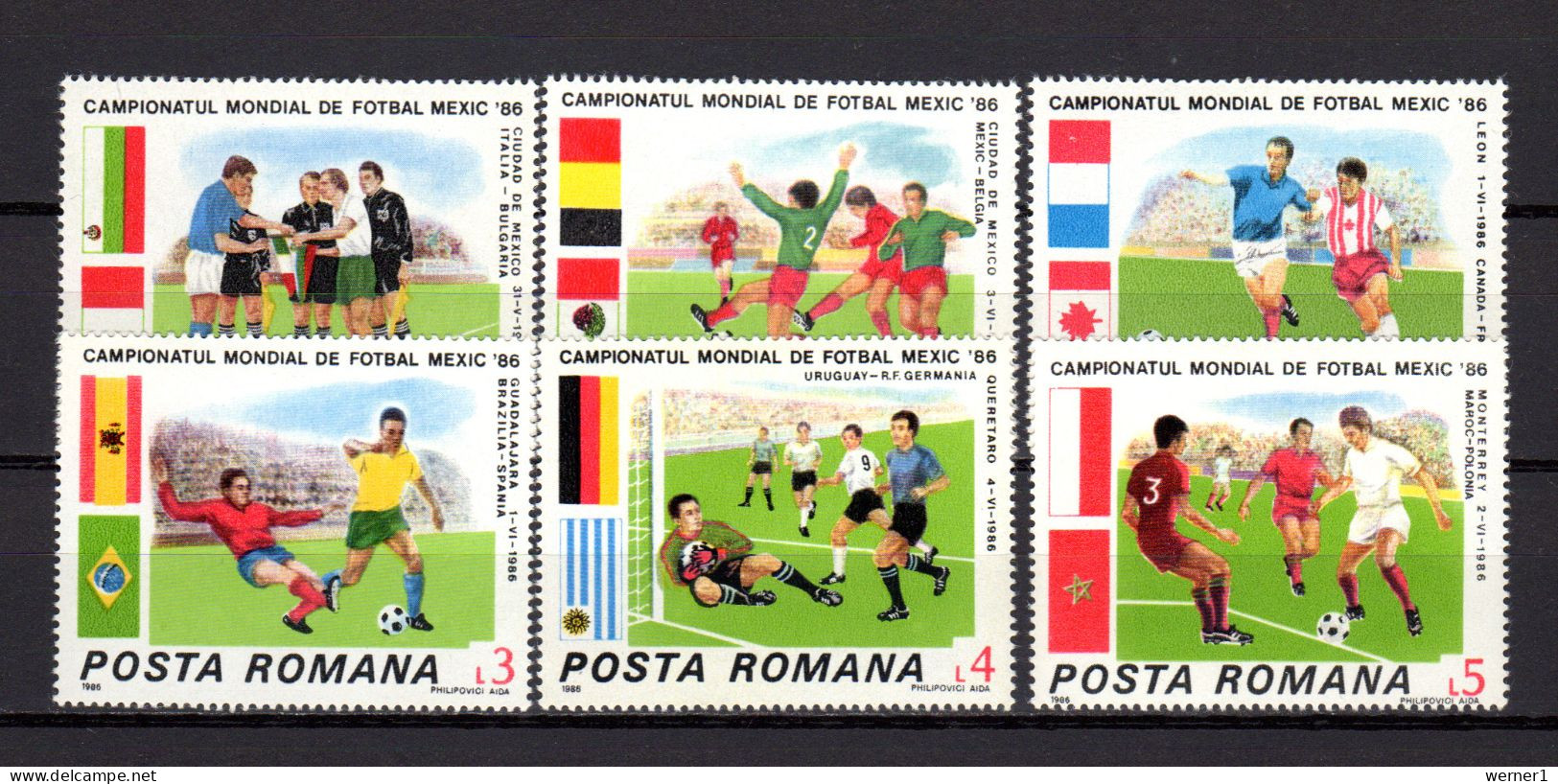 Romania 1986 Football Soccer World Cup Set Of 6 MNH - 1986 – México