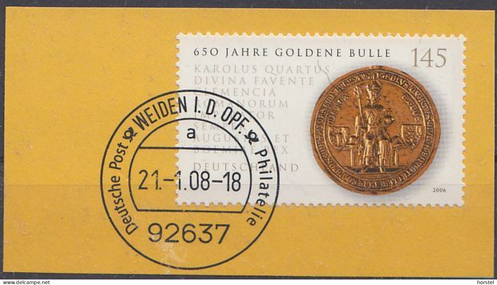 Deutschland Mi.Nr.2511  650 Jahre Goldener Bulle - Goldsiegel ( Auf Briefstück) - Used Stamps