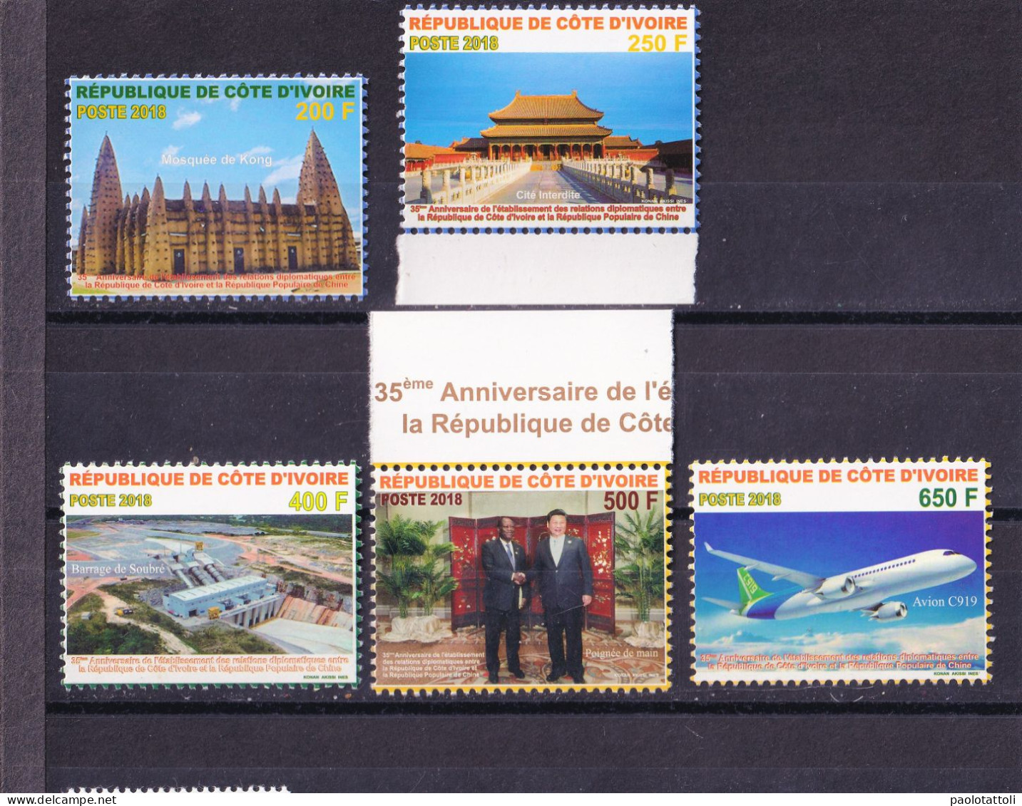 Cote D'Ivoire, 2018- 35 Anniversaire Relations Diplomatique Còte D'Ivoire -Chine. Full Issue. NewNH. - Côte D'Ivoire (1960-...)