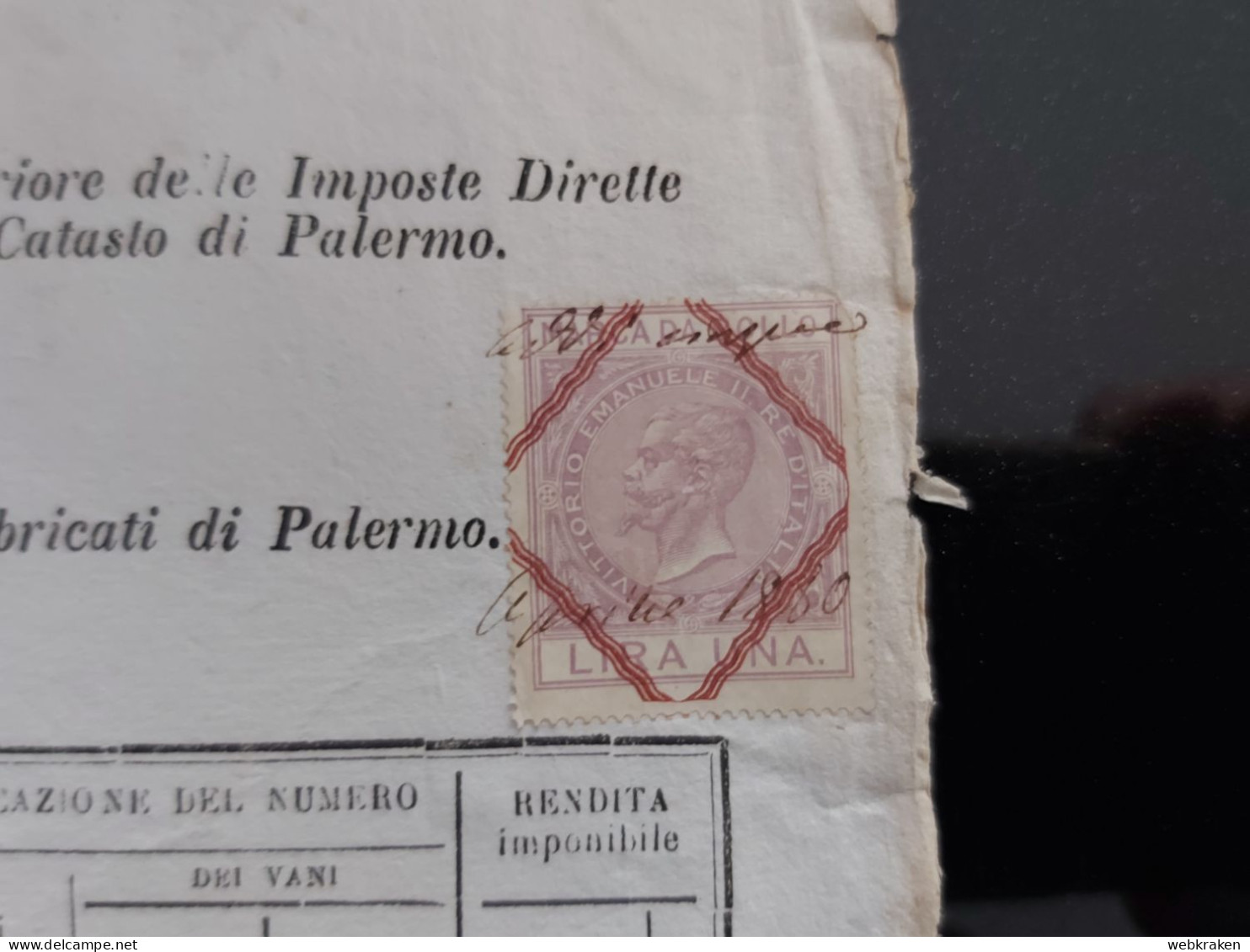 TALY PALERMO 1880 VECCHIO DOCUMENTO CON MARCHE FISCALI POSTAL REVENUE - Documents Historiques